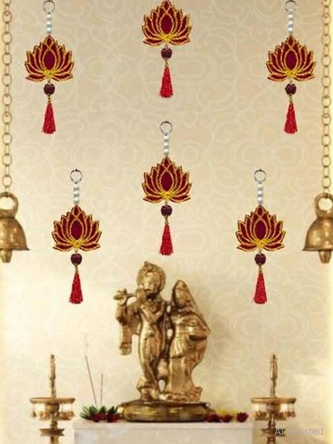 AGENZIA EXIM Lotus and Rudraksh Hangings for Diwali,Wedding ,Temple Décor. Decorative Showpiece - 2 cm