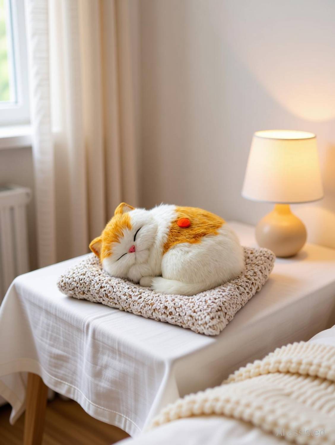 APEROL DESIGN Open Eye Cat Plush Toy with Sound – Cute Dashboard & Desk Decoration Toy Decorative Showpiece - 8 cm