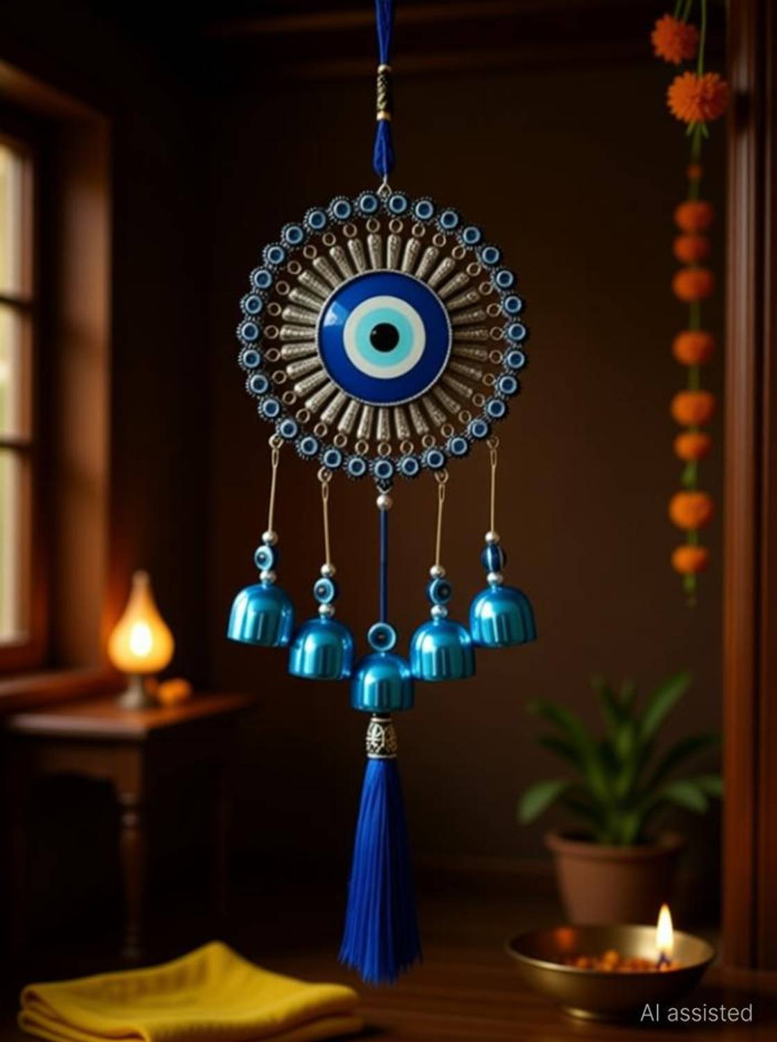 Arun 5 ball evil eye wind chime. Decorative Showpiece  -  35 cm