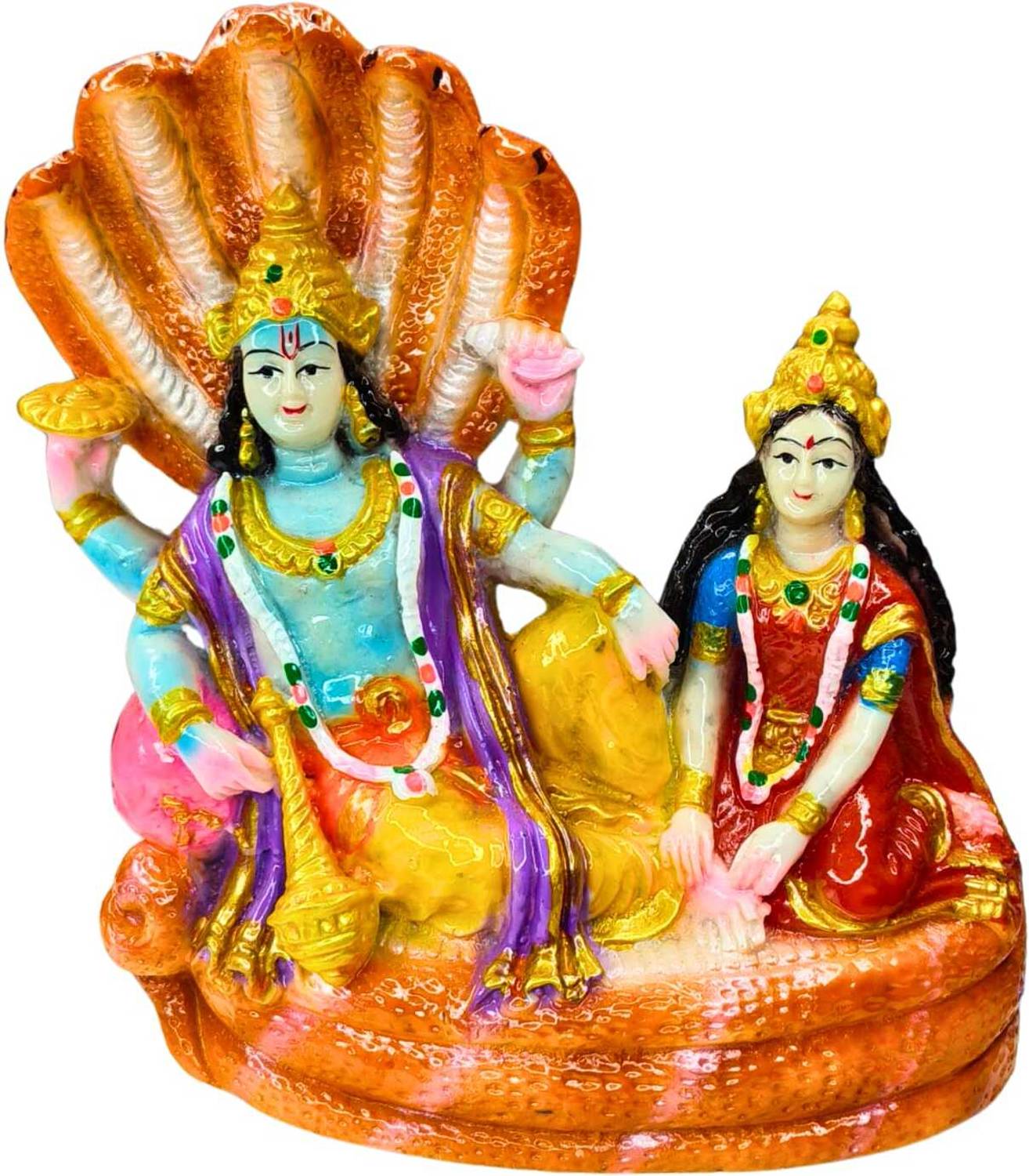 Amrah Handicraft Marble Laxmi Narayan Vishnu Ji Idol Statue for Pooja Temple Home Decor Decorative Showpiece - 18 cm