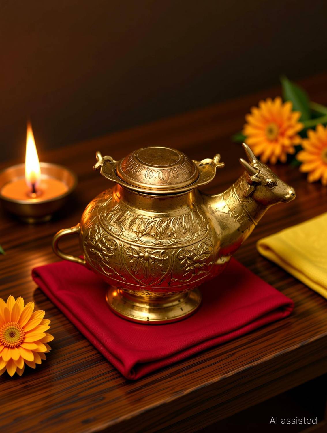 Devlink Abhishek Nandi Copper Pot 160gm | Pooja Kalash for Abhishekam Decorative Showpiece  -  12 cm