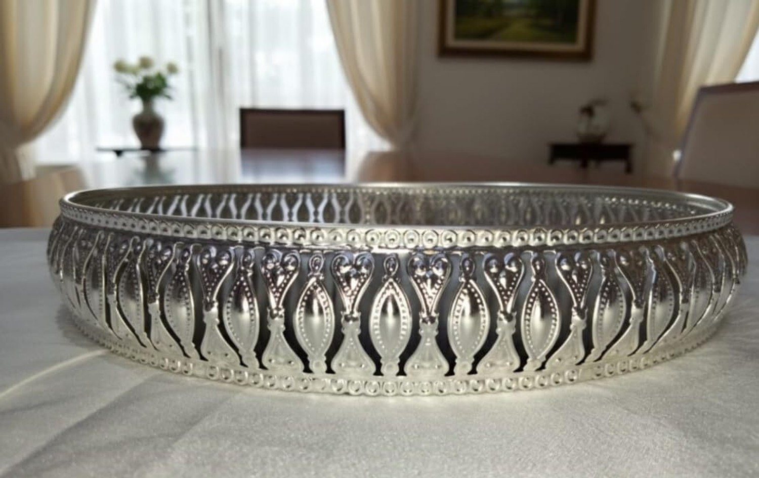 Image of royalhandicraft German Silver Tray Serving Set (Pack of 4) 4,6,8,10 inch Decorative Showpiece - 8 cm