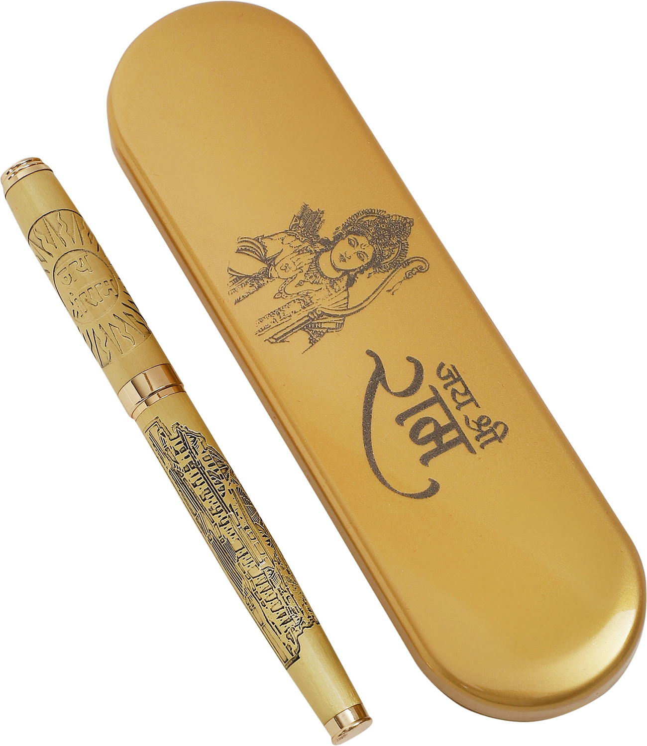 Image of INTERNATIONAL GIFT Gold Plated Jai Shree Ram Ayodhya Mandir Print Pen | For Gifting Item Decorative Showpiece - 17 cm