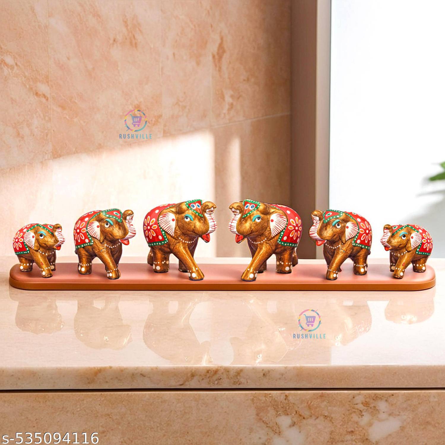 Bright and shine Hand-Painted Paper Mache Elephant Set Traditional Indian Folk Art Decor for Home Decorative Showpiece  -  5 cm