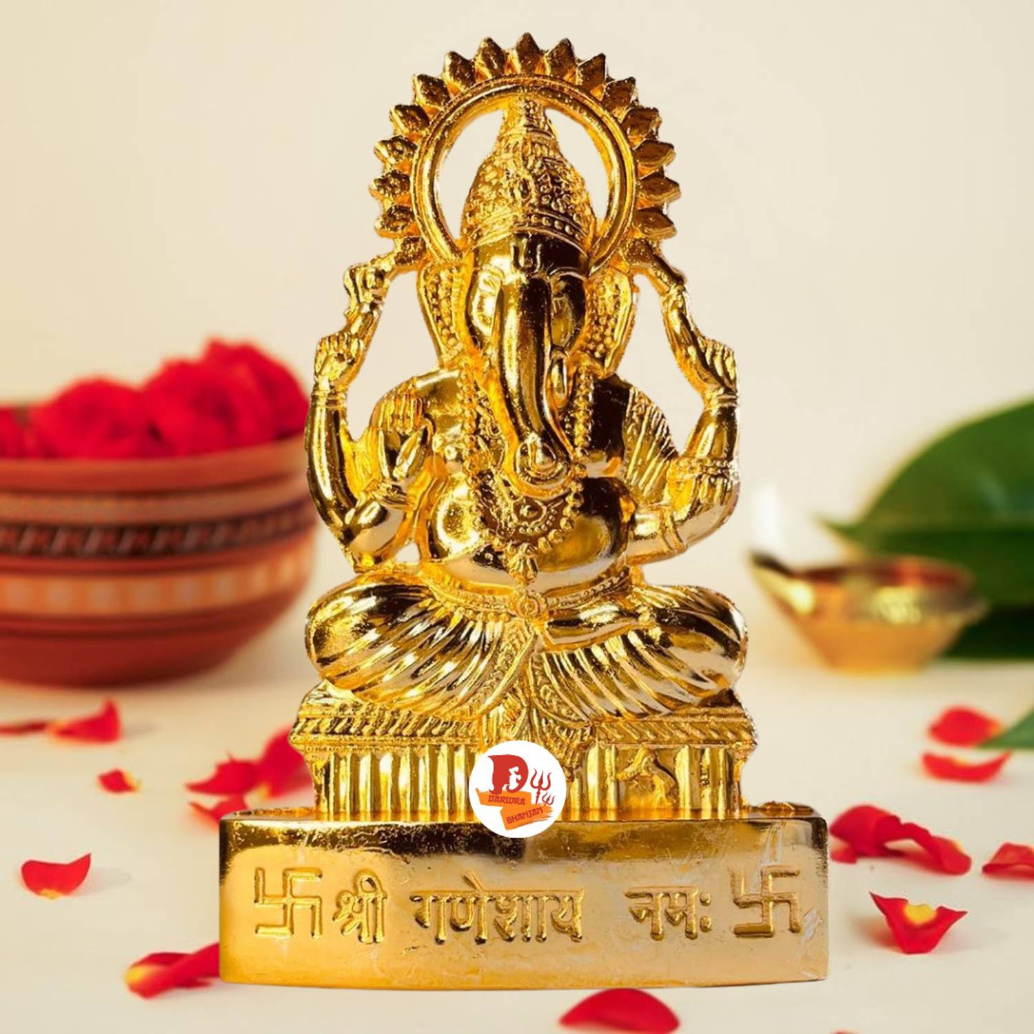 DARIDRA BHANJAN Ganesha ji Metal Statue, Ganpati, Ganesh Idol For Car Dashboard Decorative Showpiece - 11 cm