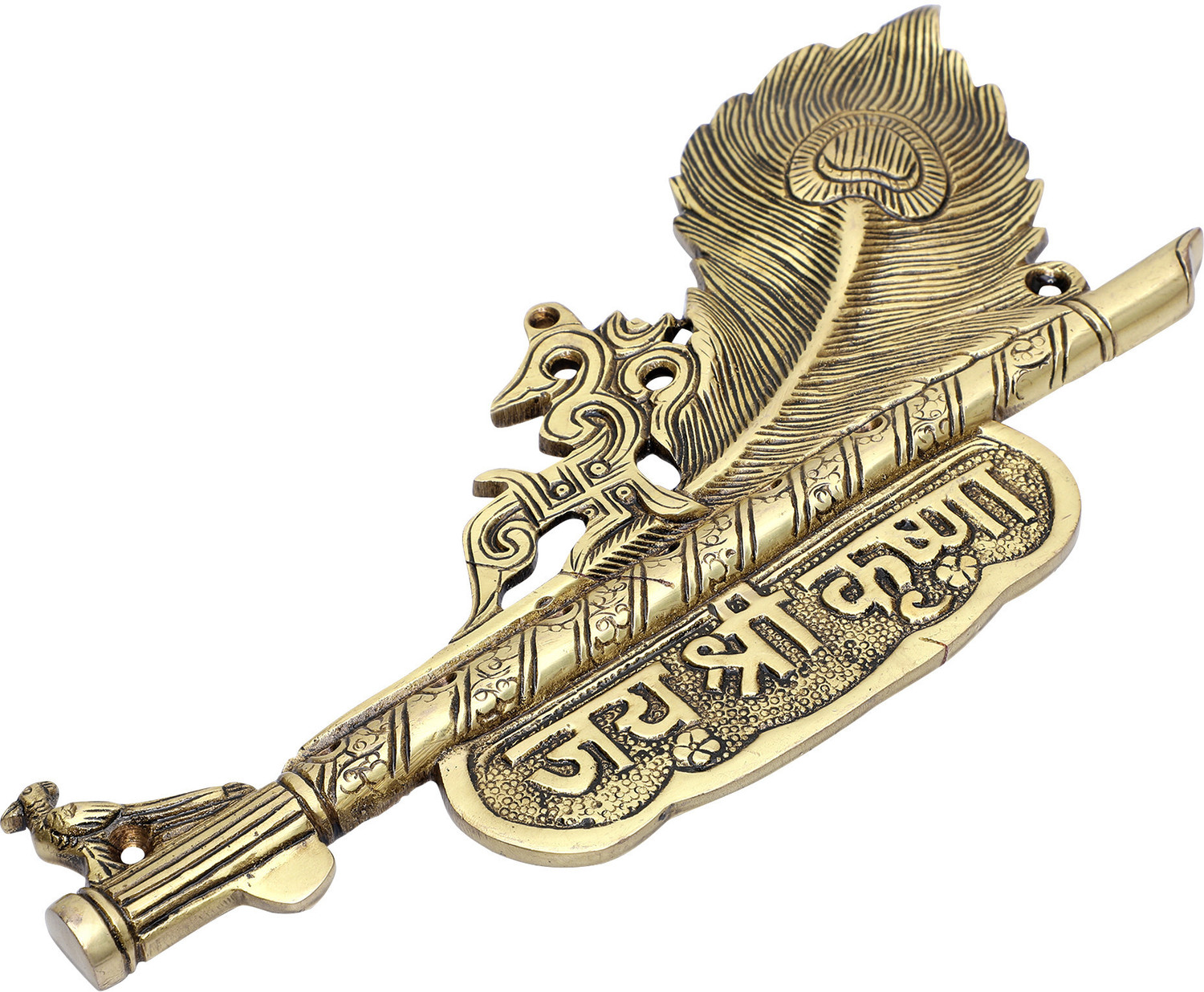 Image of Mla's Decor Krishna Morpankh Brass Wall Hanging Decorative Showpiece - 5 cm