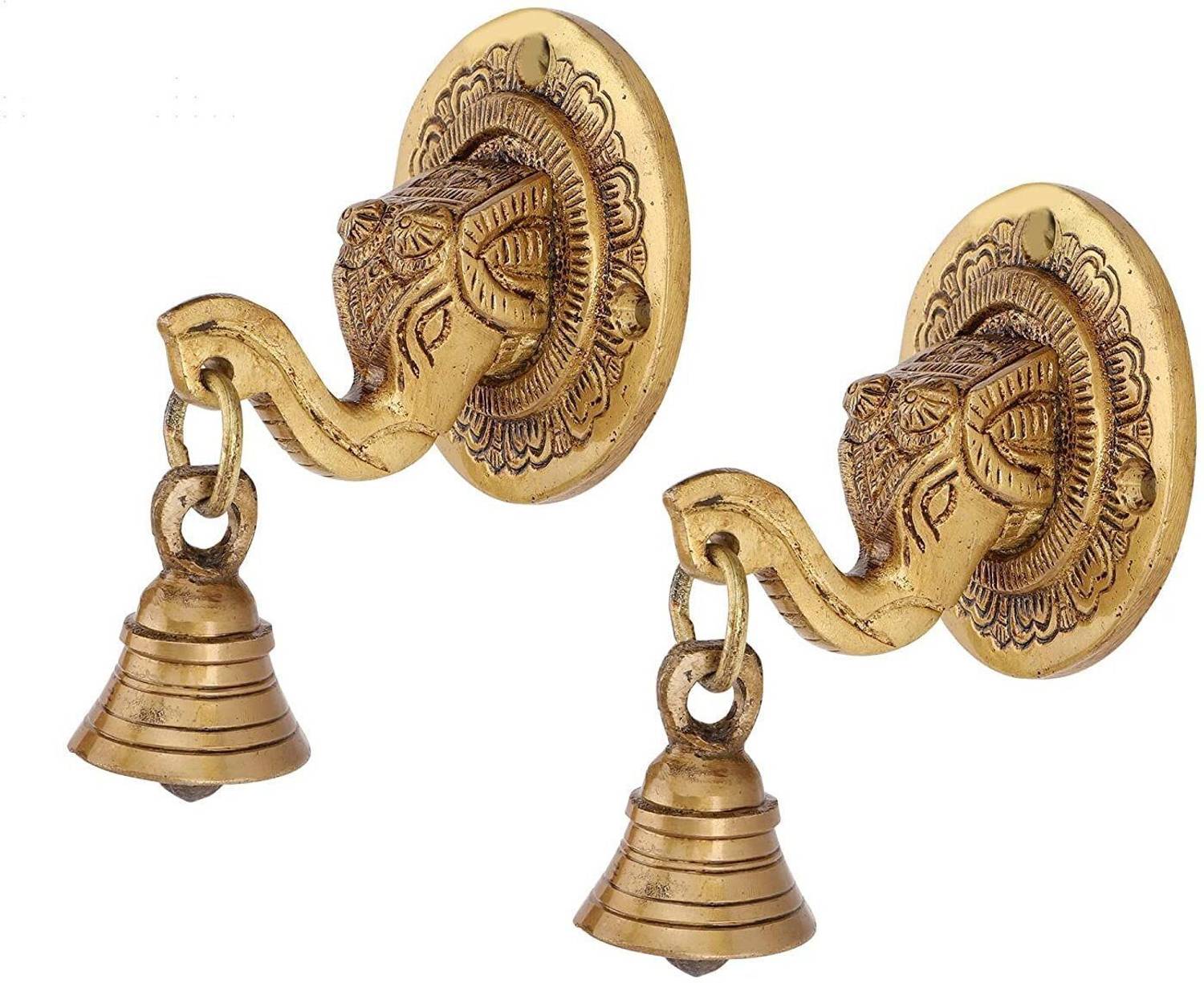 Vrinda Articles Brass Elephant Face Wall & Door Decorative Bell Pair for Decoration, Home Decor. Decorative Showpiece  -  9 cm