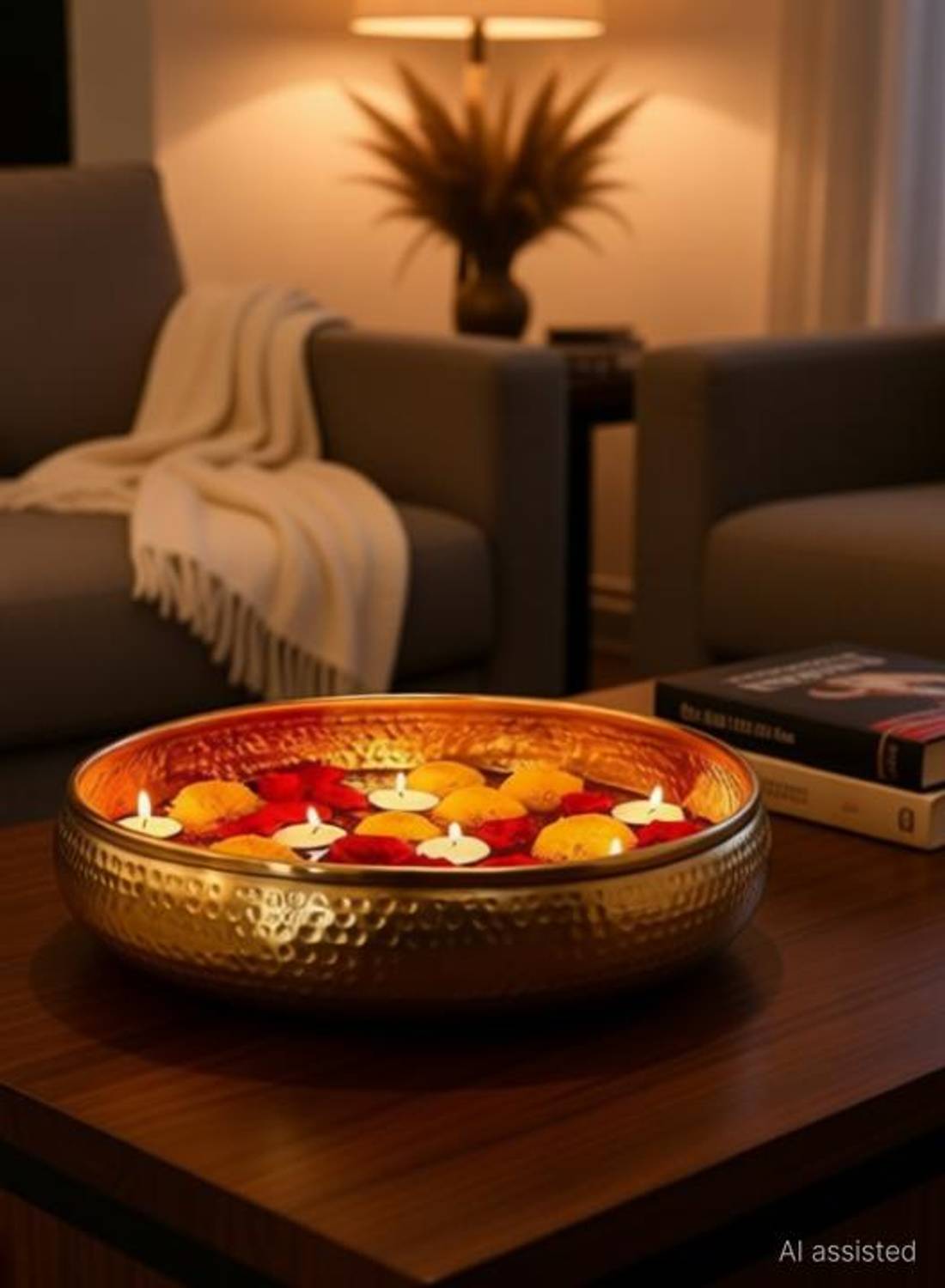 UniqueArt Maarzal's Round Hammered Traditional Potpourri Bowl Handcrafted Gold 10 Inch Decorative Showpiece - 6 cm