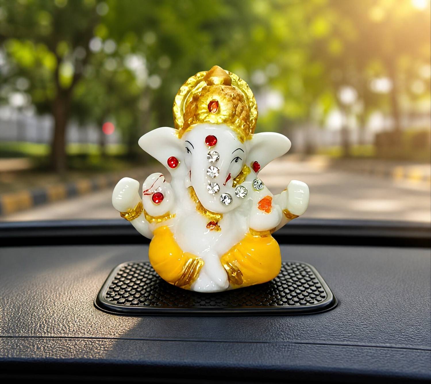 goodcollection Ganesh Idol 3 Inch for Car Dashboard Home Temple Ganpati Murti Decorative Showpiece - 8 cm