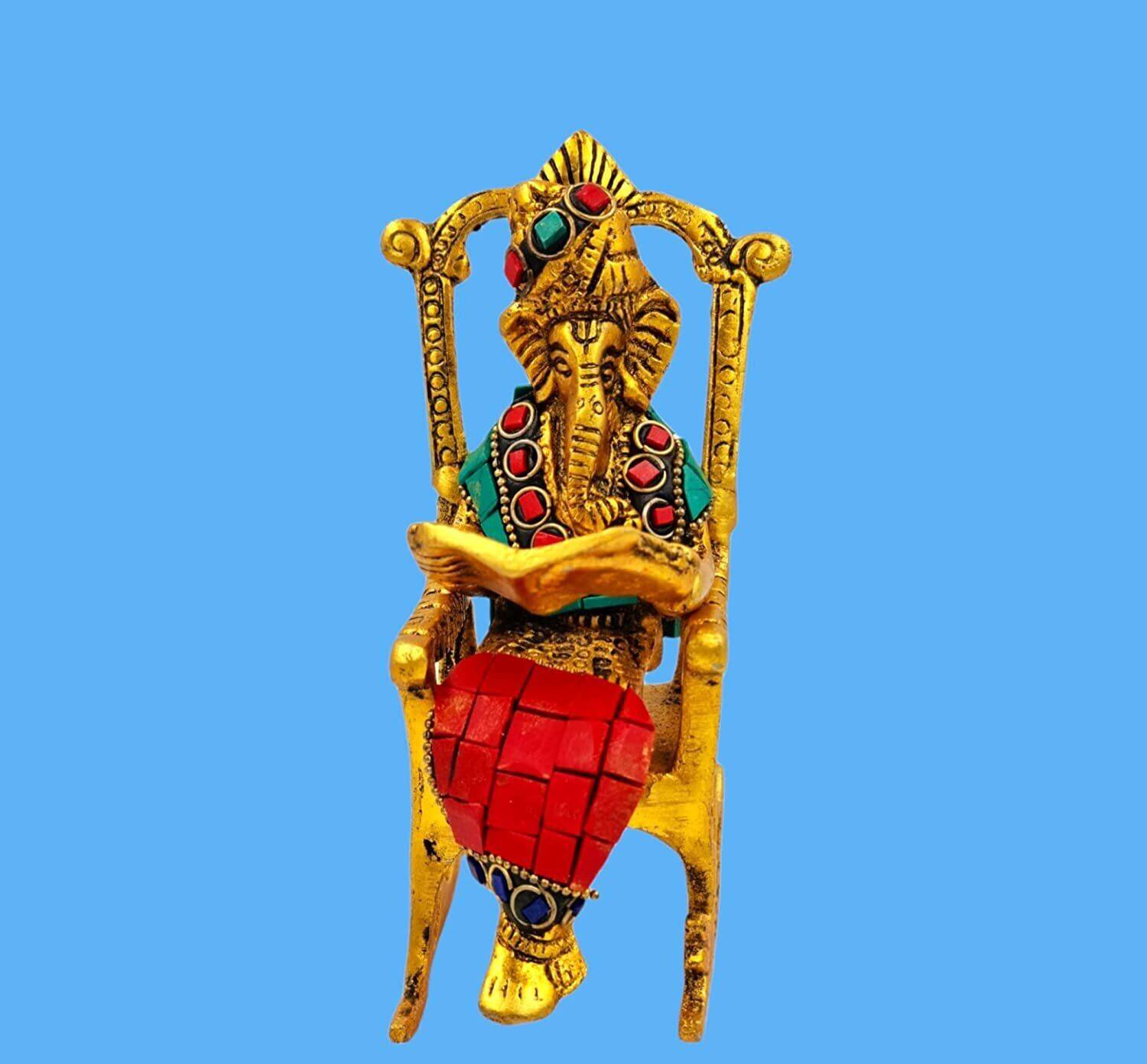 Anshika International Metal Stone Ganesha Decorative Showpiece Decorative Showpiece - 15.29 cm