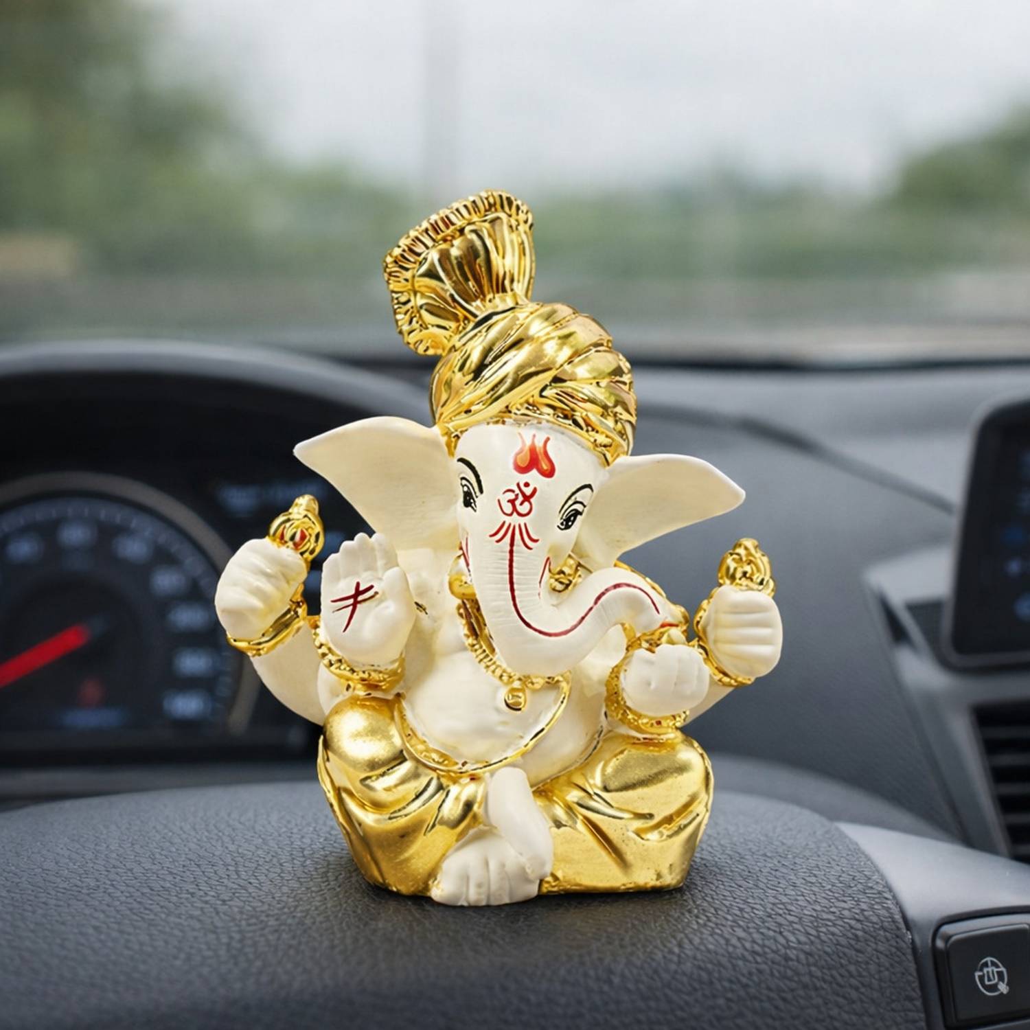 shyamlalla Divine Gold Plated Ganpati Murti for Car Dashboard & Gifting Decorative Showpiece - 6 cm