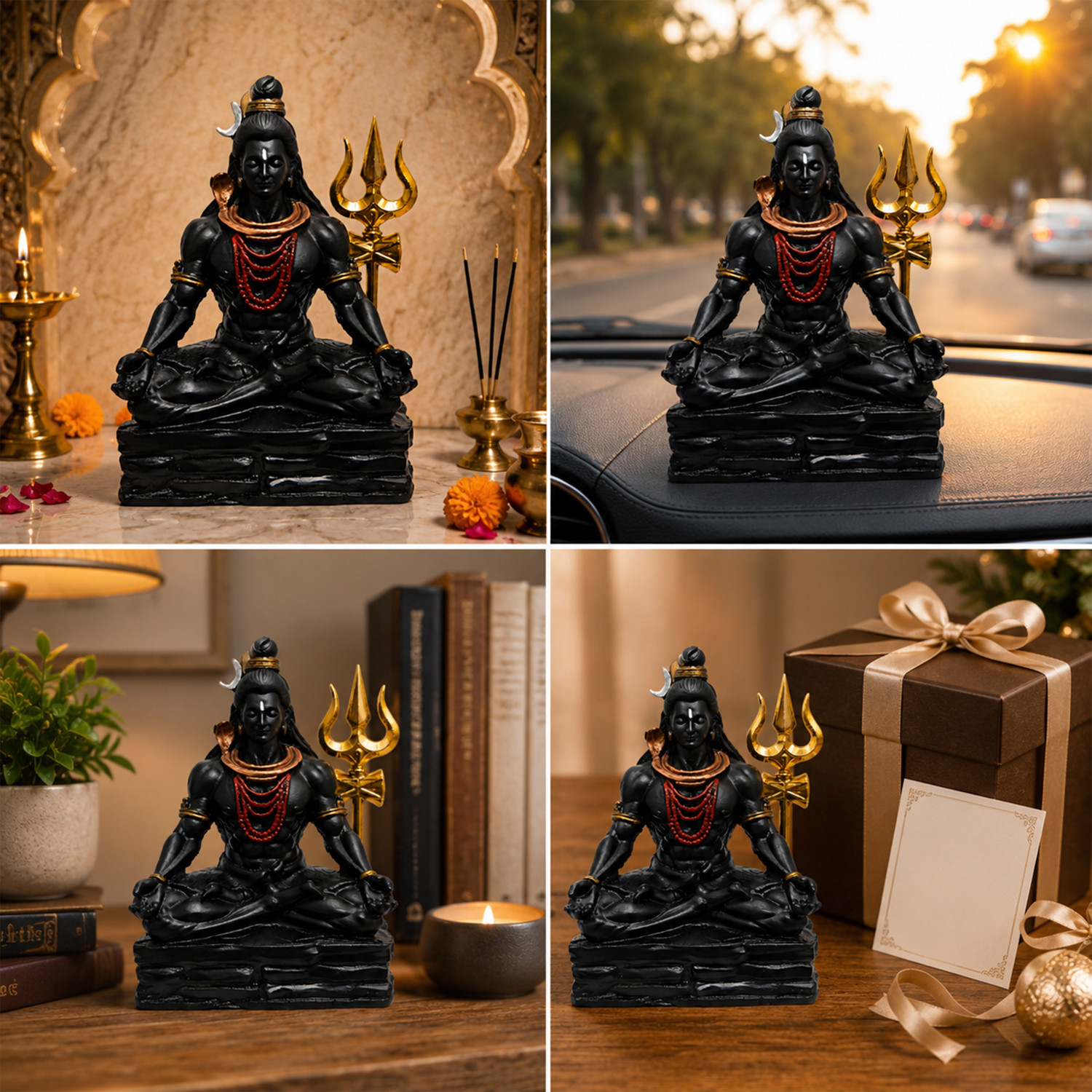 Image of Ananta Artefacts Ananta Artefacts Lord Shiva Idol with Trishul - Matte Black Resin - 4 Inch Decorative Showpiece - 10.6 cm