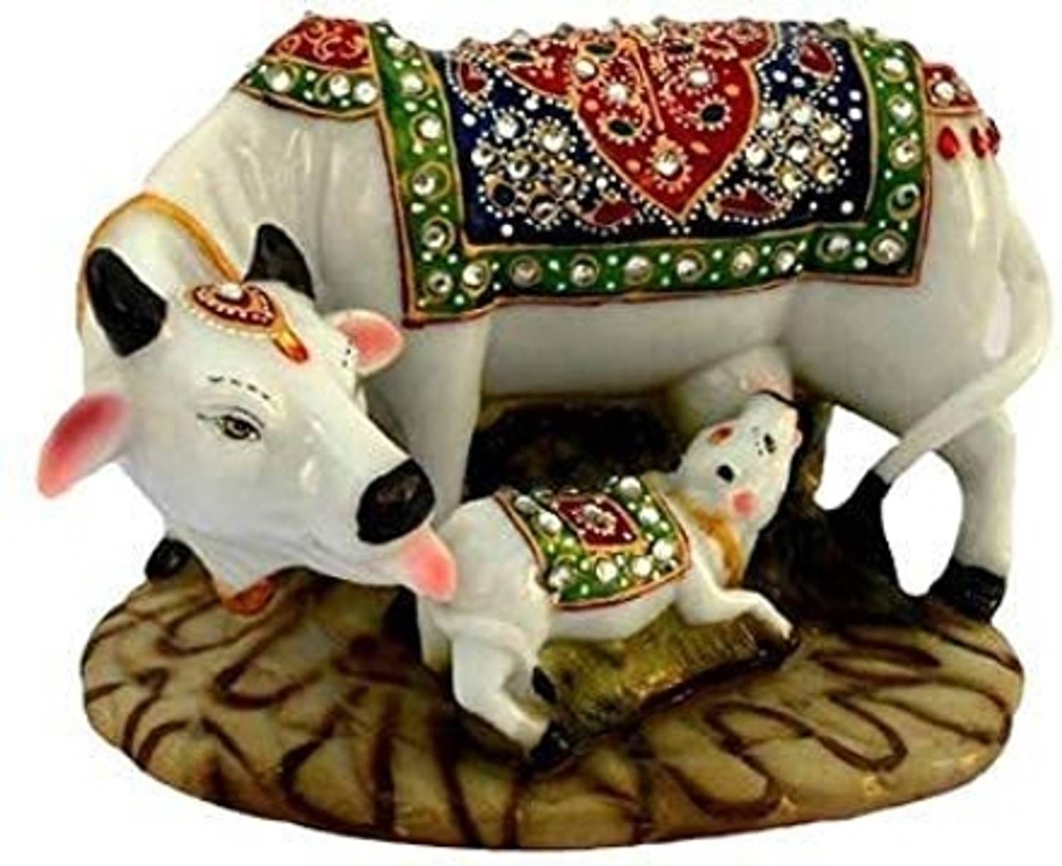 ARTVISION Kamdhenu Cow and Calf Big Handicrafted Statue |kamdhenu gay and Bachda Decorative Showpiece - 10 cm