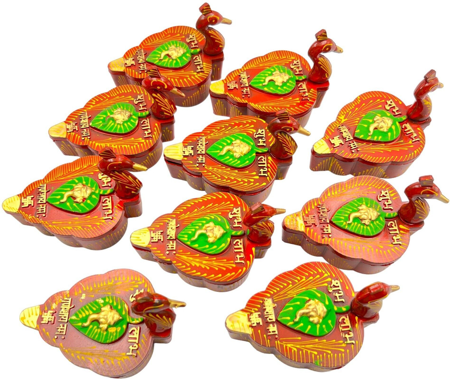 Image of lookart Peacock Shape Meenakari Work Kumkum Box Decorative Showpiece - 13 cm