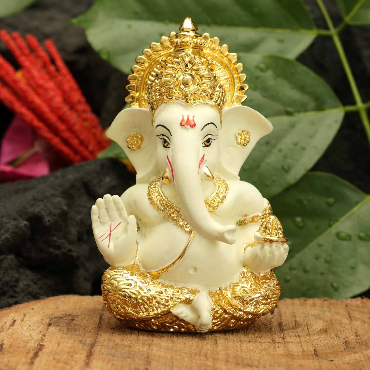 Collectible India Ganesha Idol for Car Dashboard Showpiece Gold Plated Ganesha Statue Decorative Showpiece - 9 cm