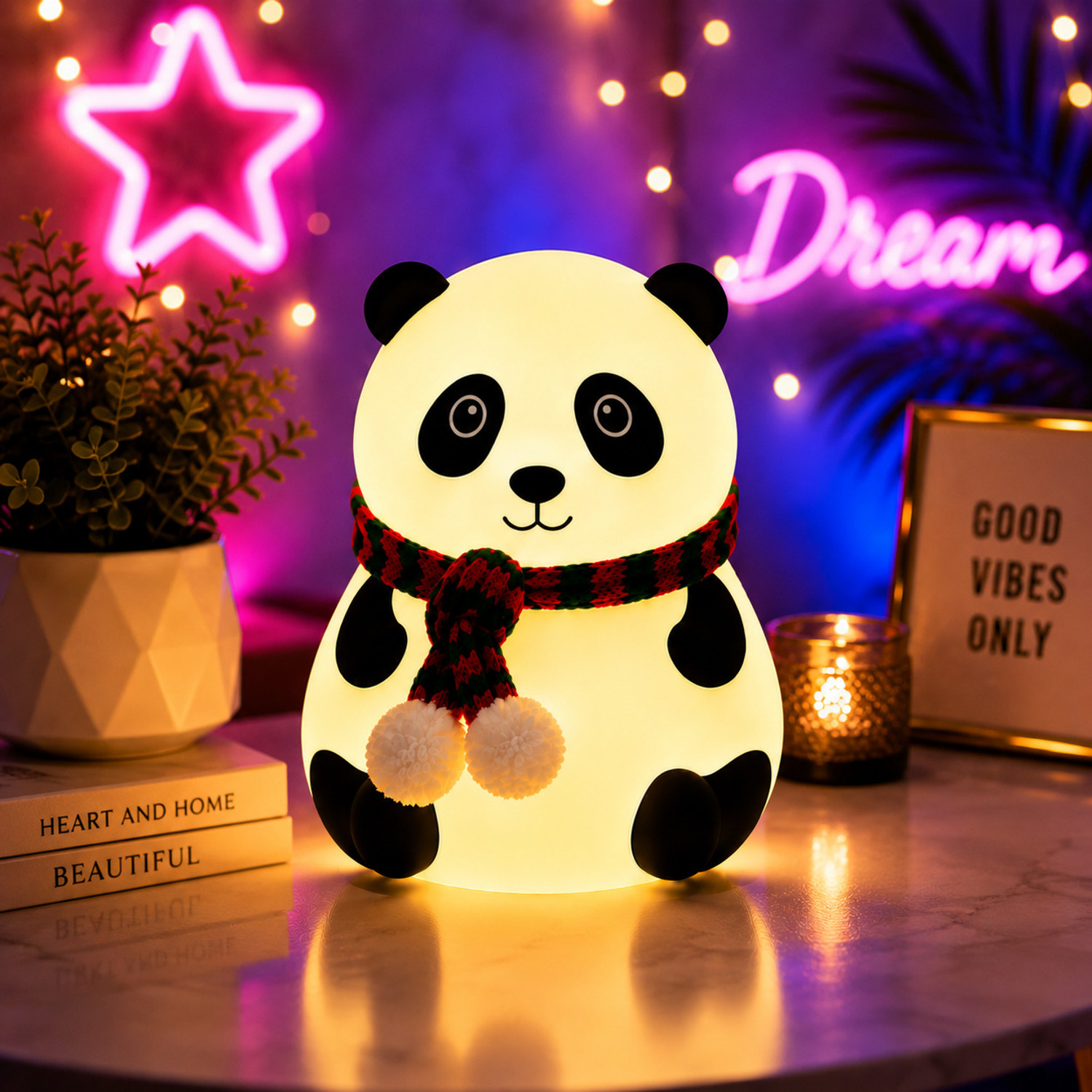Image of MAA BHAWANI HANDICRAFTS Cute Panda Bedside Night Lamp with 7 Color LED and Warm Light Decorative Showpiece - 13 cm