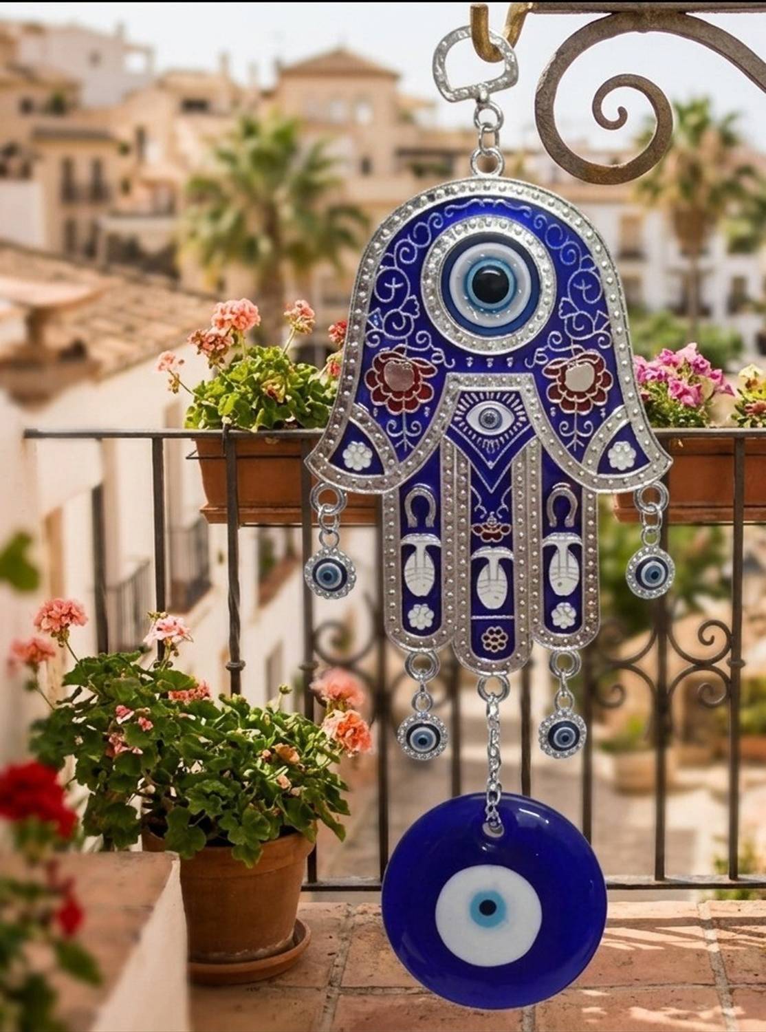 Casadecors Premium Evil Eye Hamsa Hand Wall Hanging for Protection Decorative Showpiece  -  12 cm
