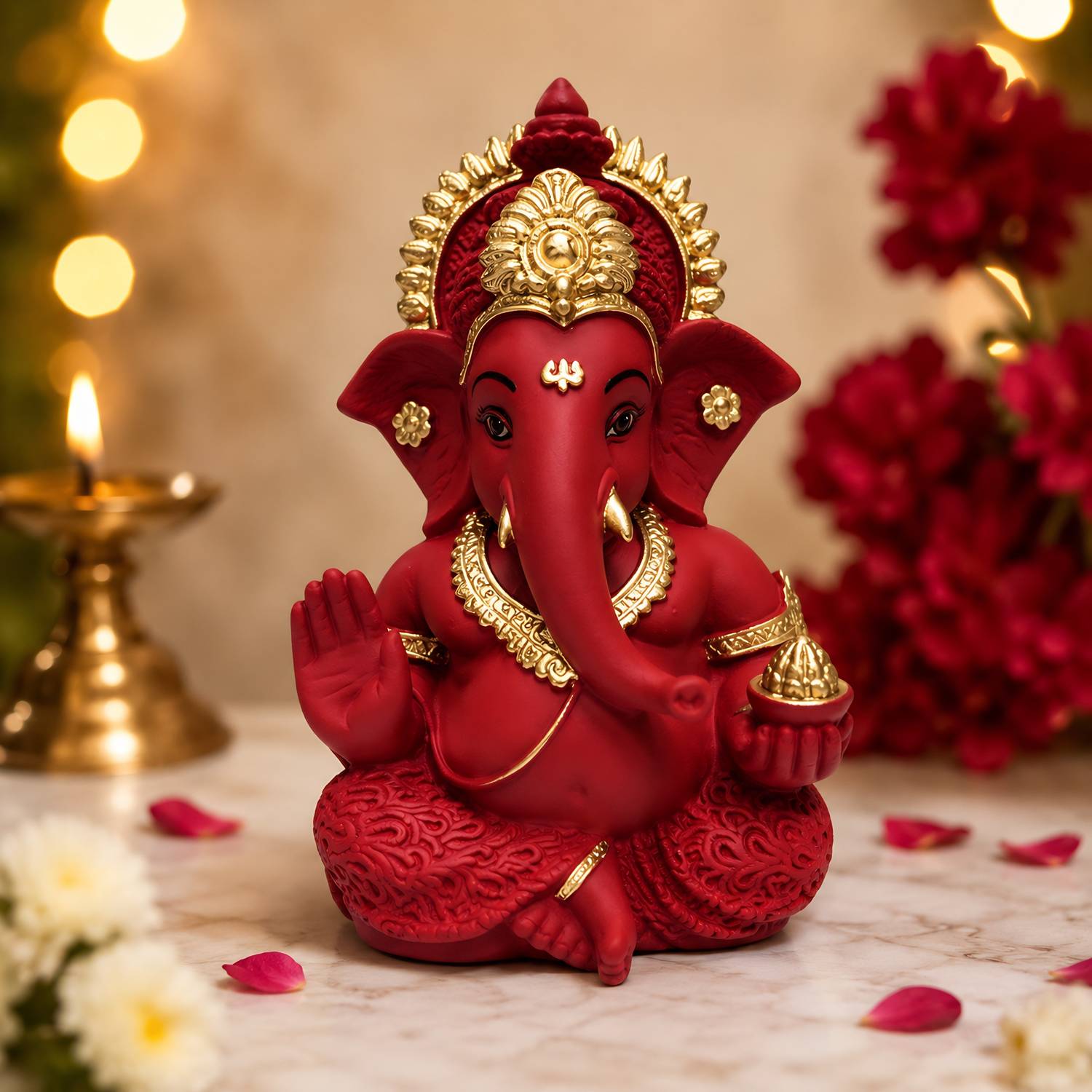 The divinity store Maroon Lord Ganesha Idol for Decor, Car Dashboard & Office Desk Decorative Showpiece - 8.89 cm