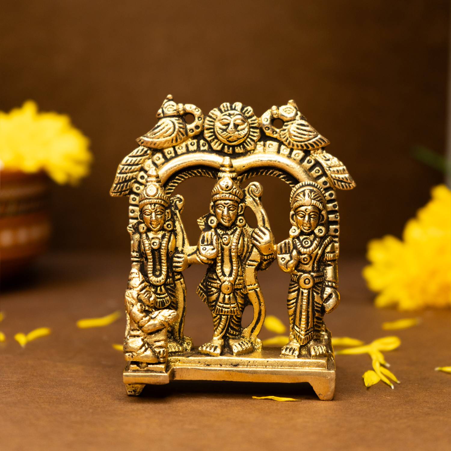 Ekhasa 100% Pure Brass Ram Darbar Murti | Ram Sita Laxman Hanuman Idol for Pooja Room Decorative Showpiece  -  8.5 cm
