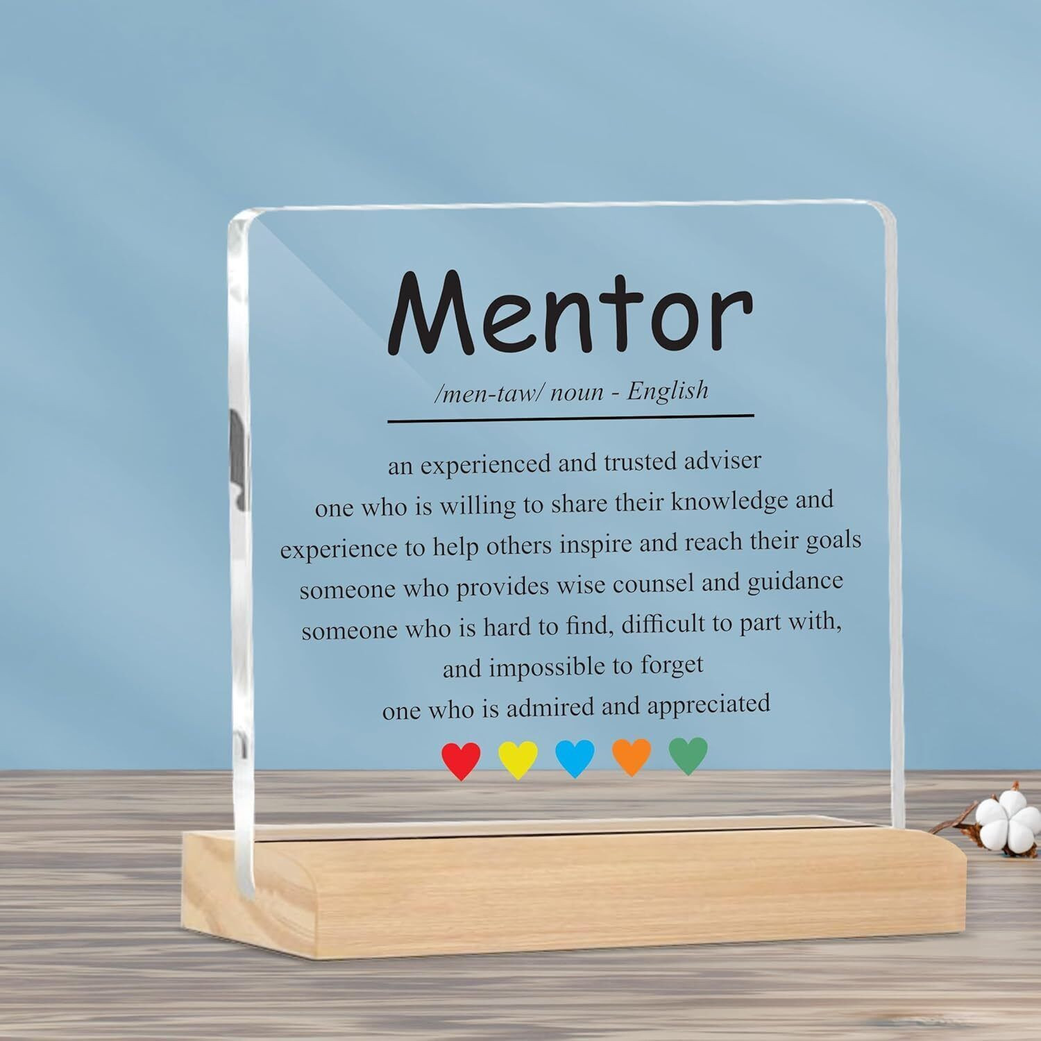 Image of Giftplease Mentor Acrylic Plaque with Wooden Stand Decorative Showpiece - 7 cm (Plastic, White)