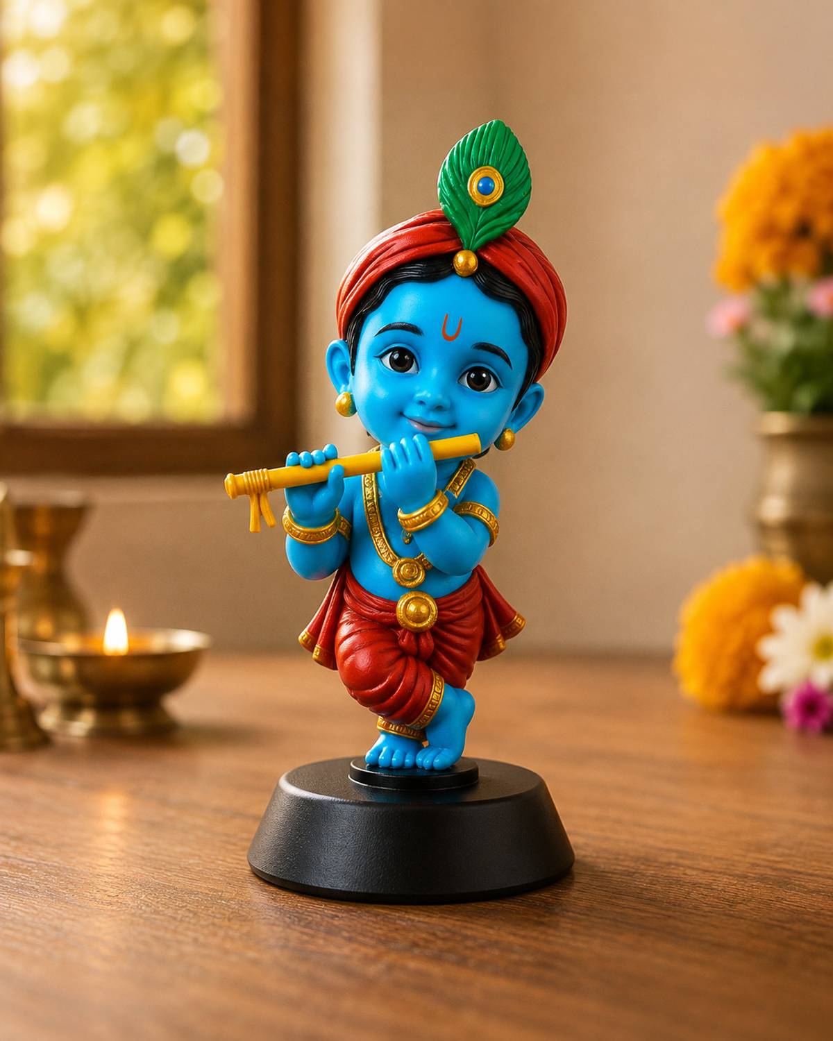 The Happy Station Krishna Car Dashboard Idol | Bal Gopal Murti with Flute Decorative Showpiece - 9.5 cm