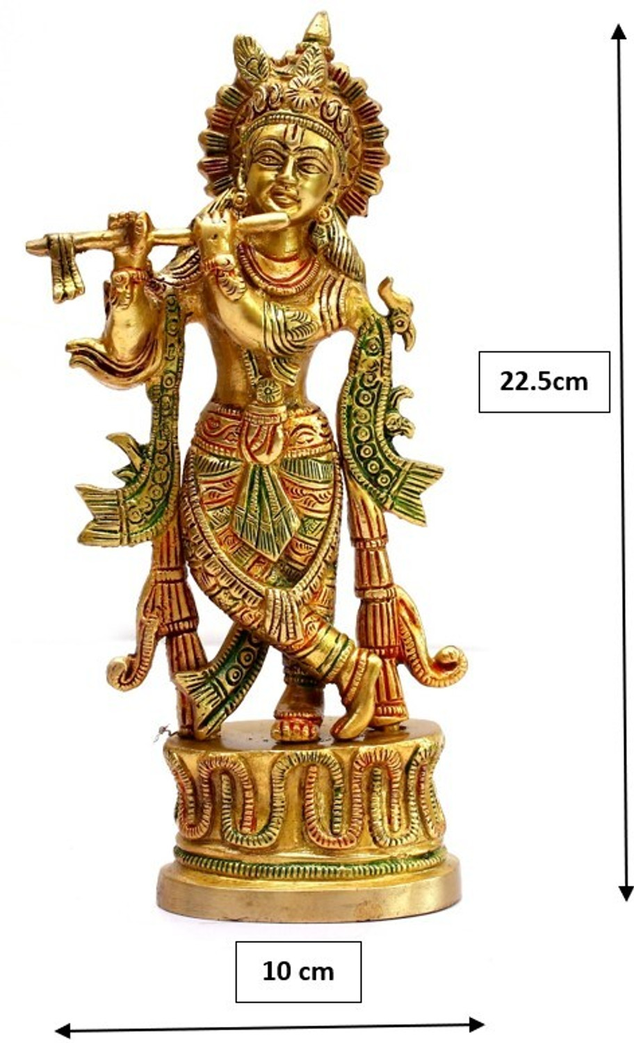 Image of Craftcart Lord Krishna Brass Idol | Premium Quality | Pure Brass | w: 1 Kg | Decorative Showpiece - 22.5 cm
