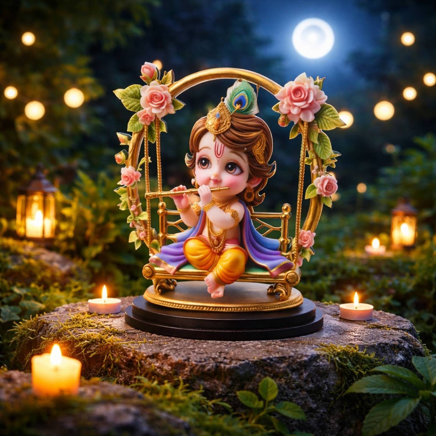 Adiguru Jhula Krishna MDF Cutout Idol for Dashboard, Desk & Gifting Decorative Showpiece  -  10 cm