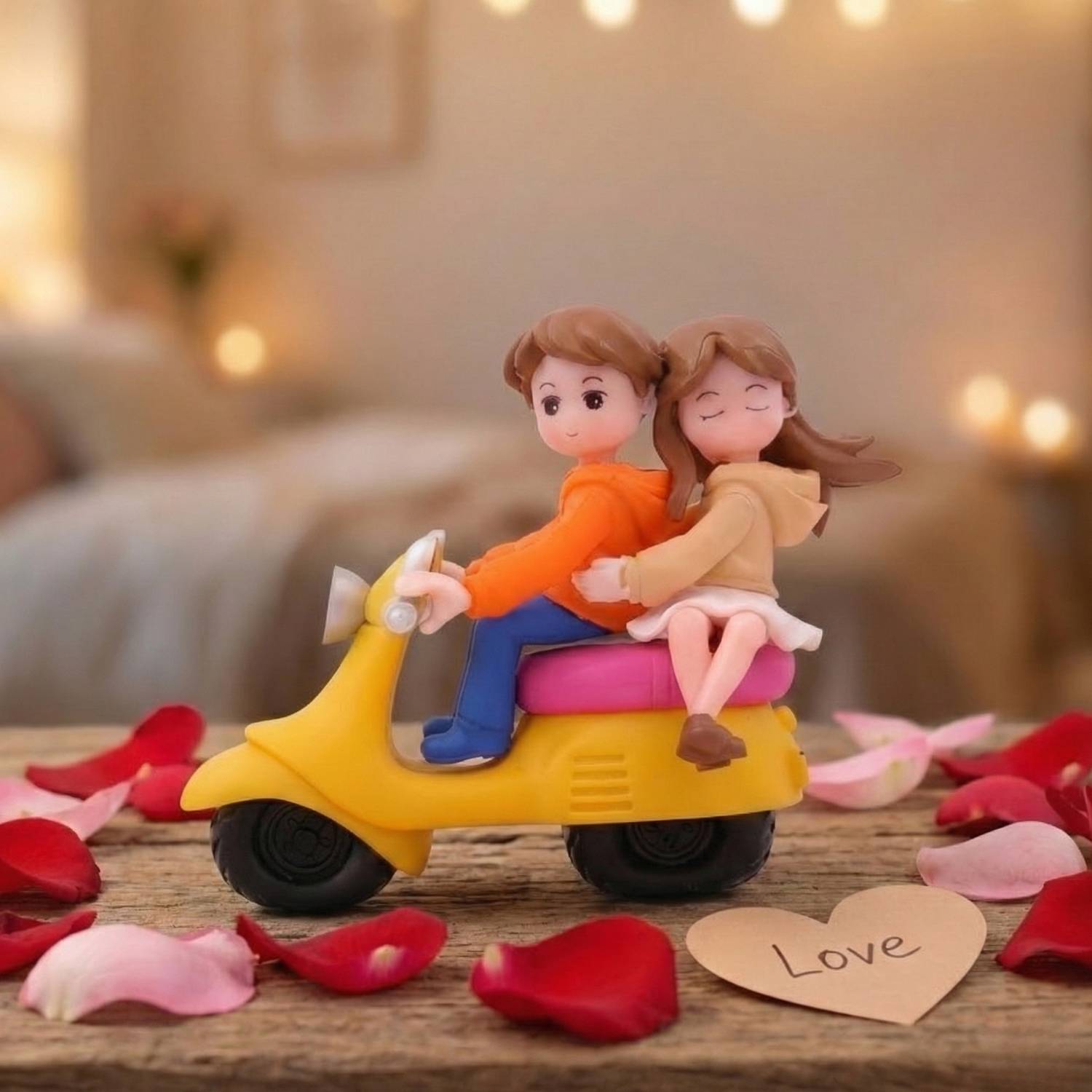 Artisyn Romantic Miniature Love Couple Statue on Scooter | Valentine Gift Decorative Showpiece  -  7.62 cm