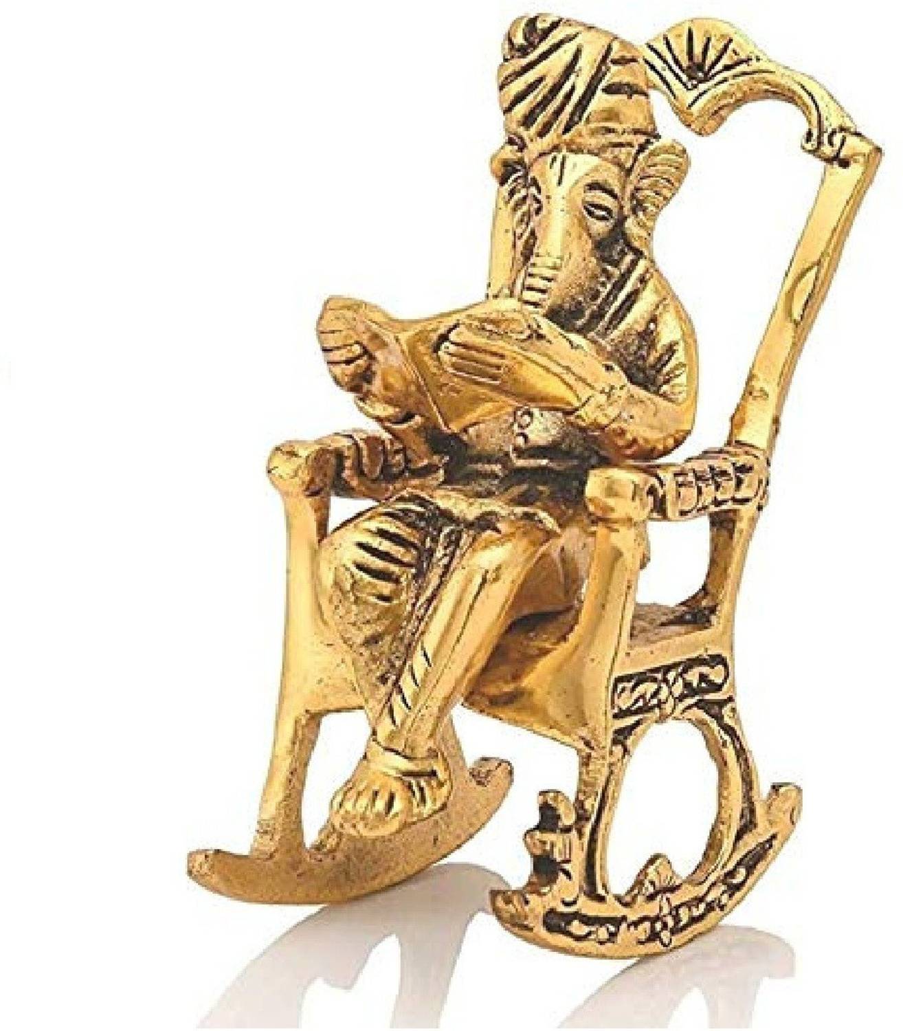 SIOPAWORLD Lord Ganesha Reading Ramayana Statue Hindu God Ganesh Ganpati Sitting on Chair Idol Sculpture Home Office Gifts Decor Decorative Showpiece - 15 cm