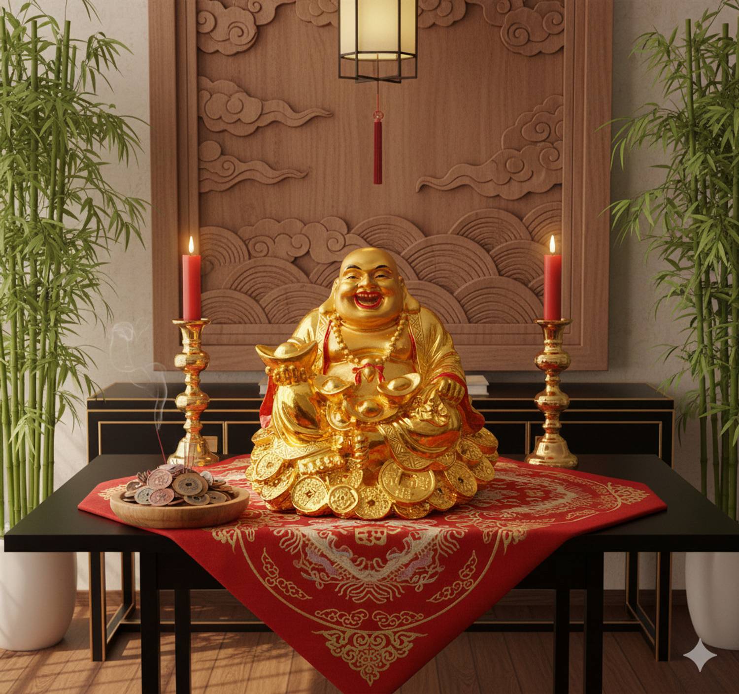 Casadecors Exclusive Feng Shui Laughing Coin Buddha For Prosperity & Wealth. Decorative Showpiece  -  8 cm