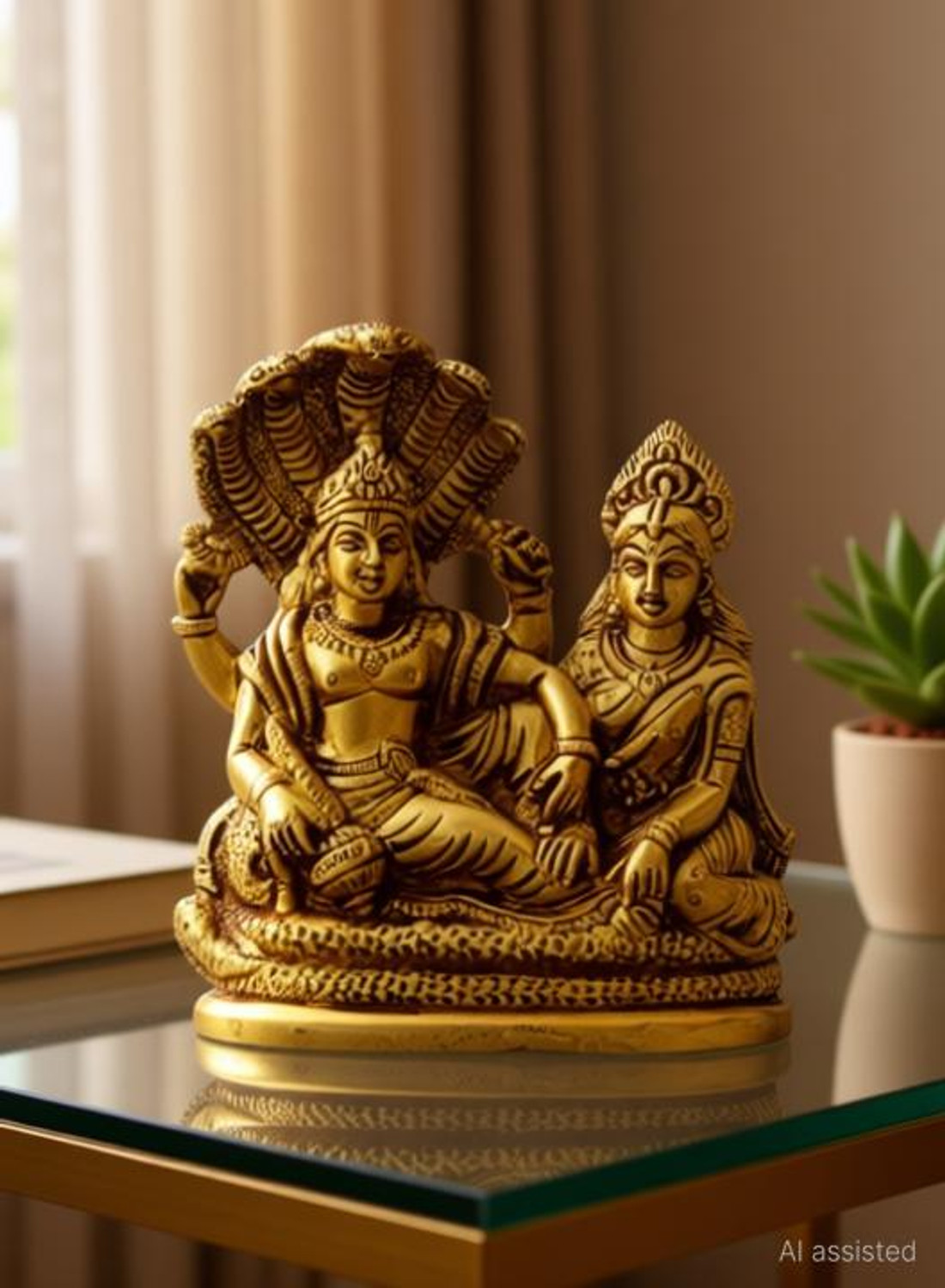 Image of Idolsplace Astadhatu (8 Metals) Made Shri Lakshmi Narayan Idol on Anant Nag(450gms) Decorative Showpiece - 7 cm