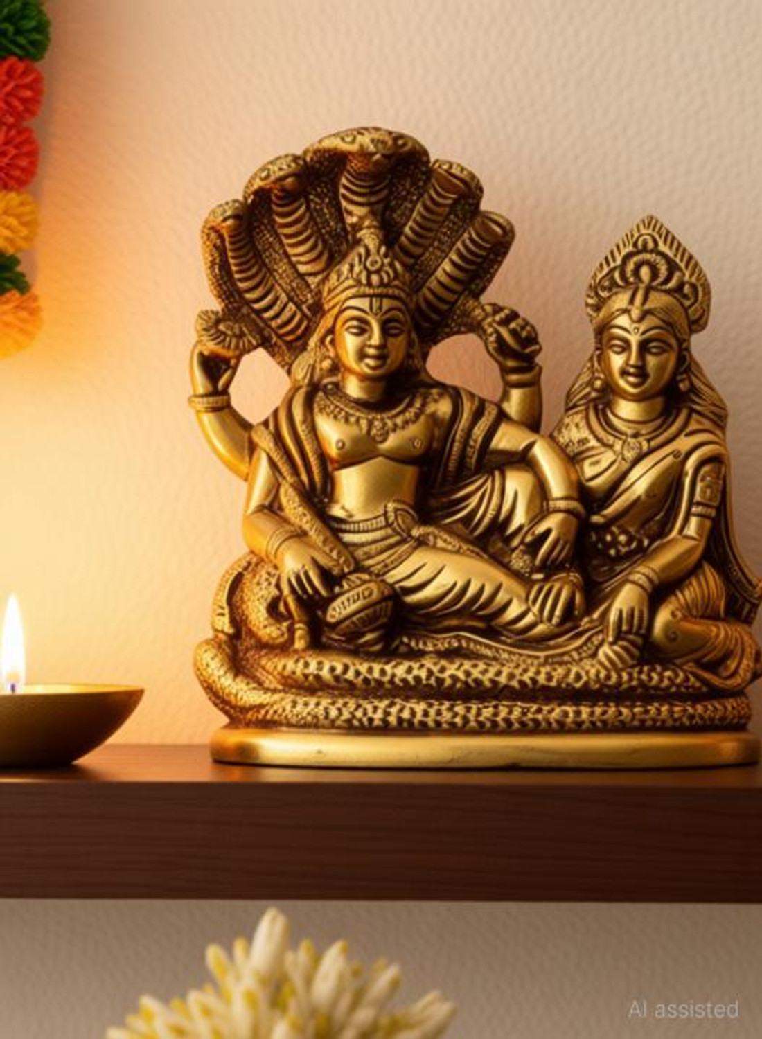 Image of Idolsplace Astadhatu (8 Metals) Made Shri Lakshmi Narayan Idol on Anant Nag(450gms) Decorative Showpiece - 7 cm