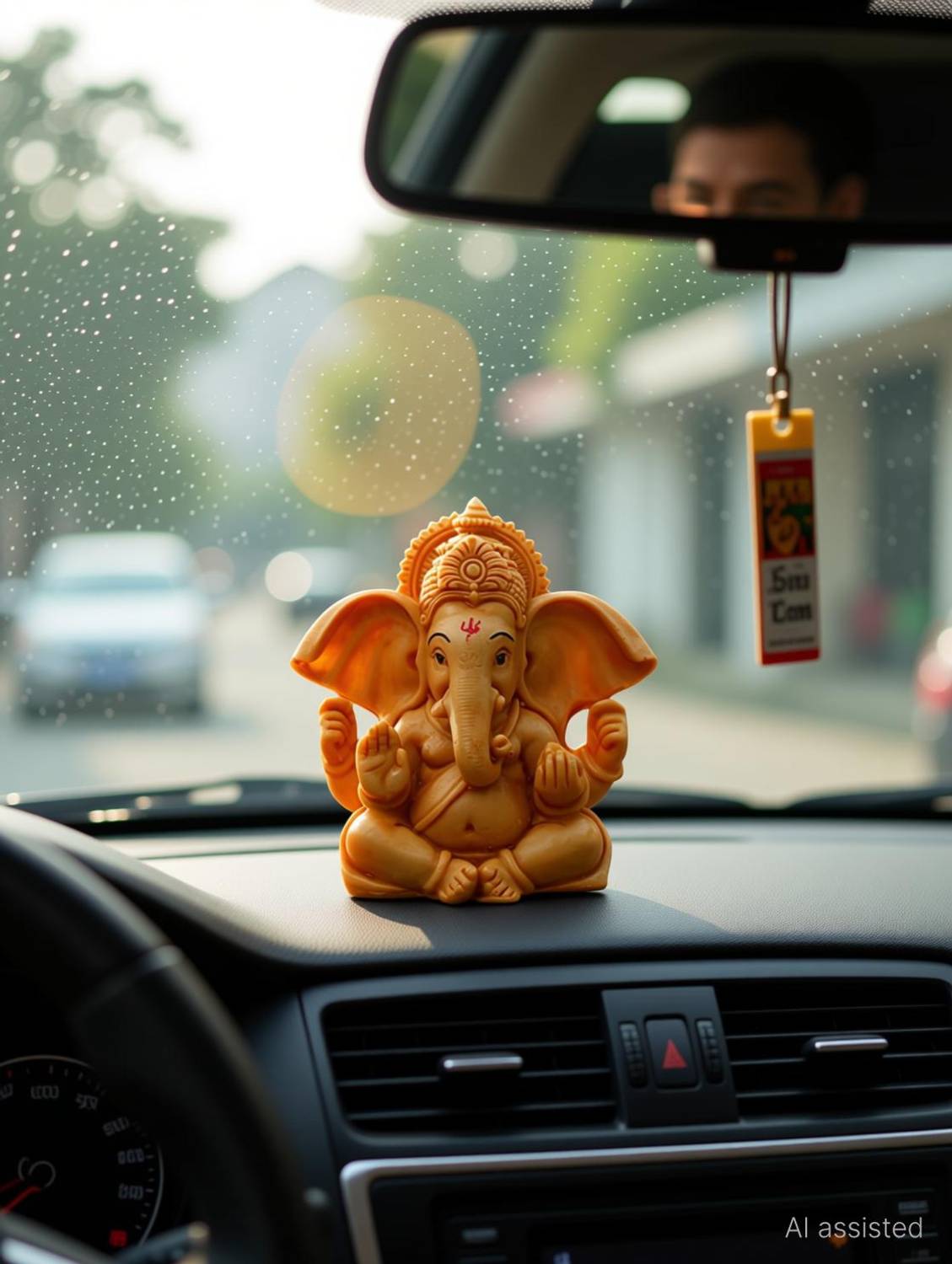Ascension Handcrafted Ochre Ganesha Lord Ganesha For Home Car Dashboard Figurine Showpiece Decorative Showpiece  -  12 cm