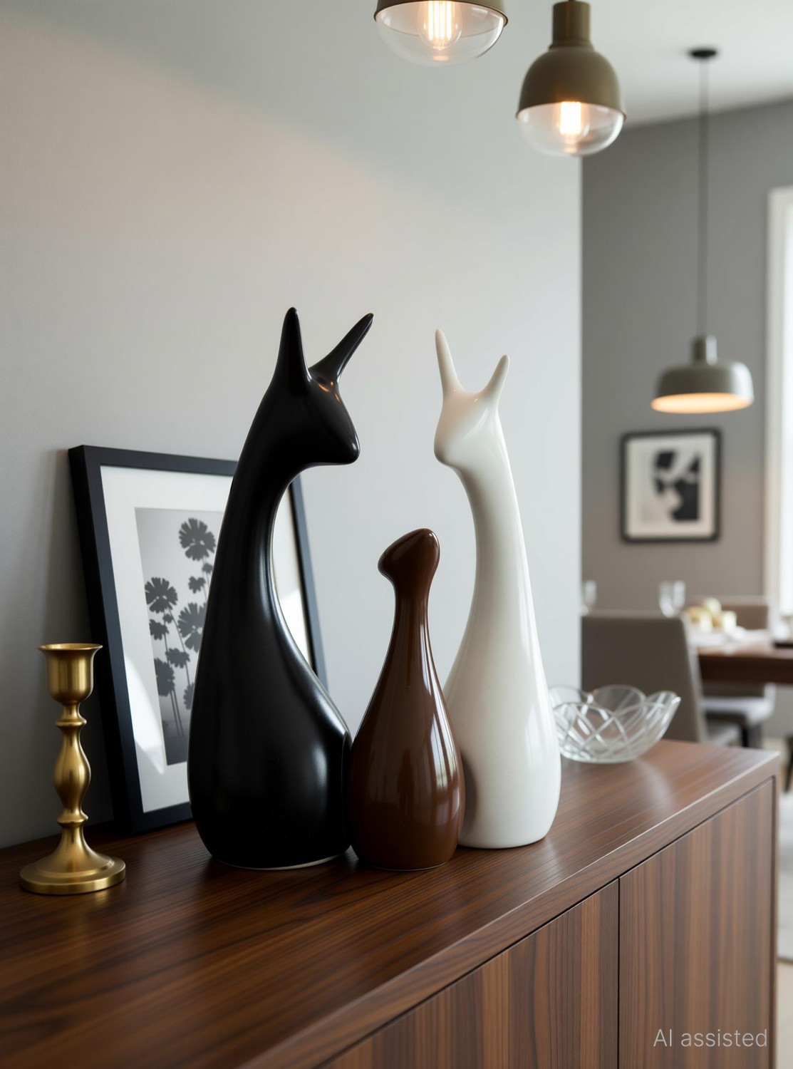 Image of aabco Ceramic Deer Set of 3 Brown Black White Showpiece for Table Shelf Home Decor Decorative Showpiece - 12 cm