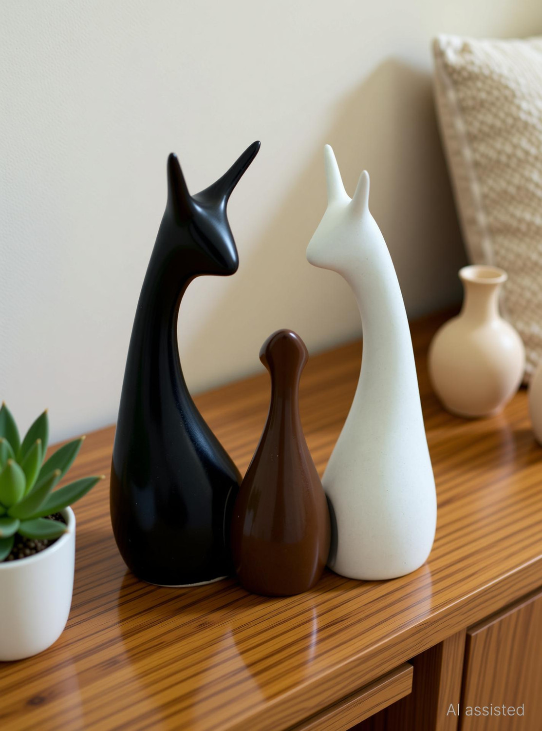 Image of aabco Ceramic Deer Set of 3 Brown Black White Showpiece for Table Shelf Home Decor Decorative Showpiece - 12 cm