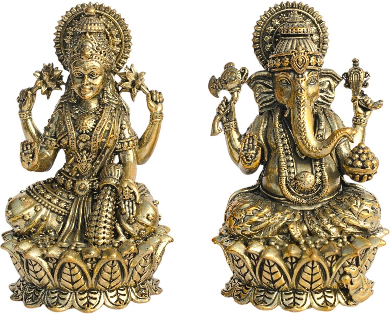 Treemaison Coronating Homes Brass Lakshmi Ganesh Idol | Weight- 400gm Approx | Laxmi Ganesh Ji Murti Pair Decorative Showpiece - 10 cm
