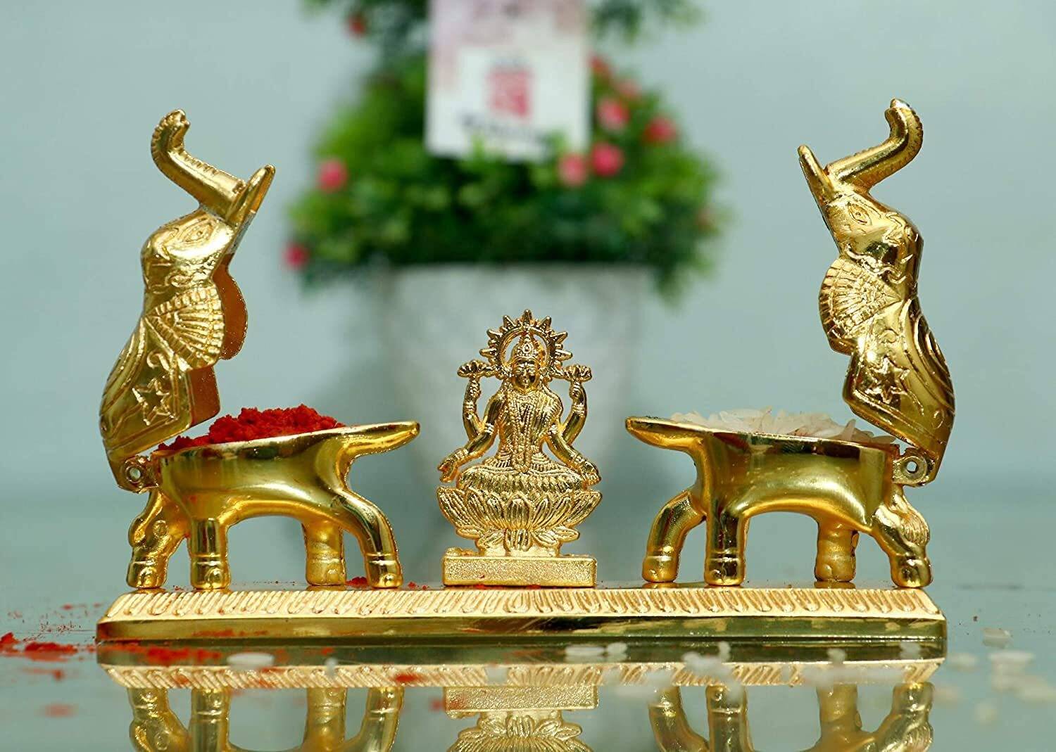 EliteTouch Handicraft Metal Haldi Kumkum , Chandan Roli Kumkum Chawal Box Decorative Showpiece - 7 cm