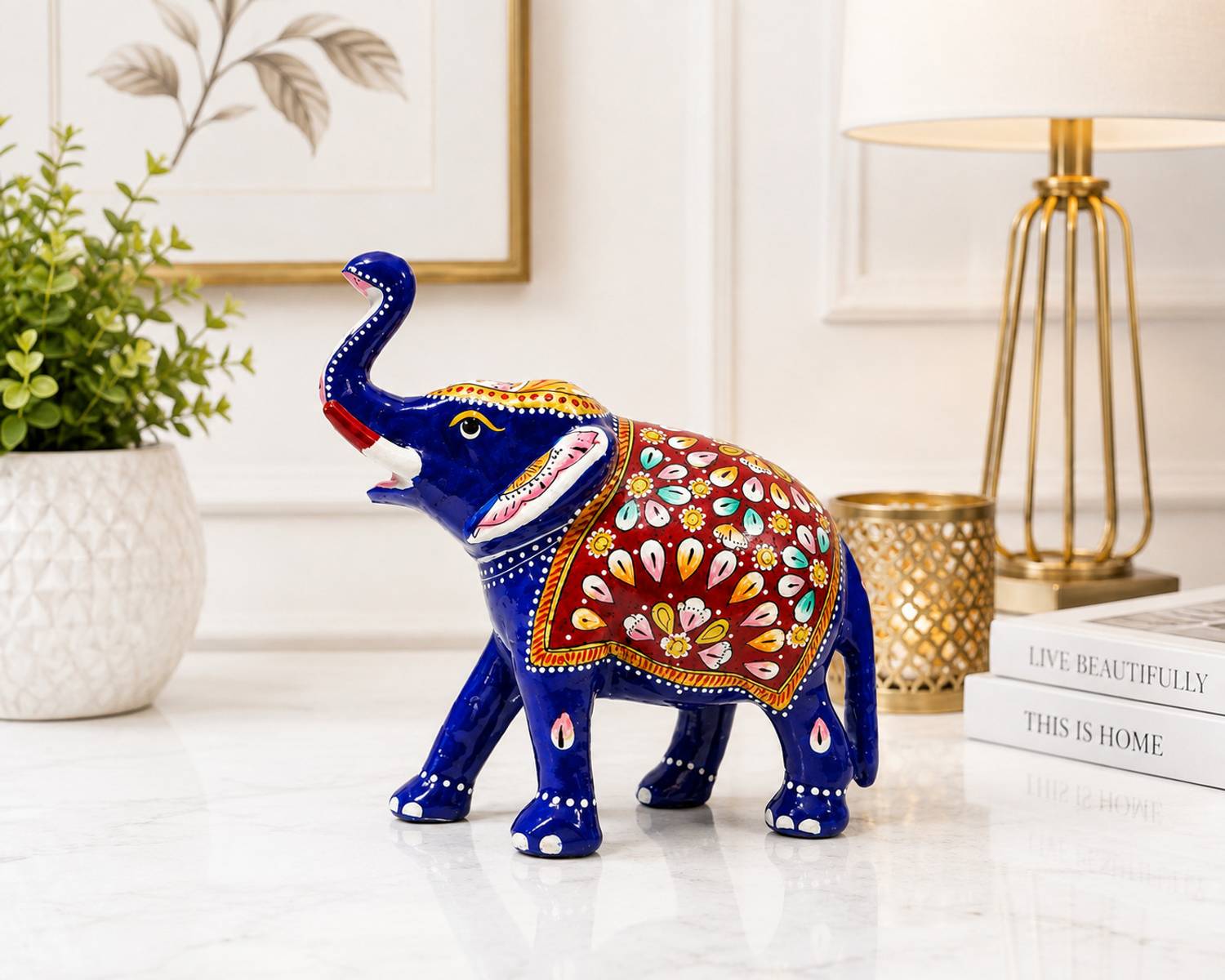 Antiques Nirmala Meenakari Embossed Elephant Sculpture, Feng Shui Elephant Good for Home Decorative Showpiece - 10 cm