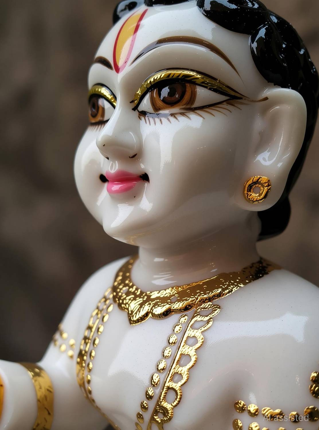 RAHI CREATION Laddu Gopal Idol/Bal Gopal/Thakur Ji White Marble ( with Golden Perk ))Murti Decorative Showpiece - 15 cm