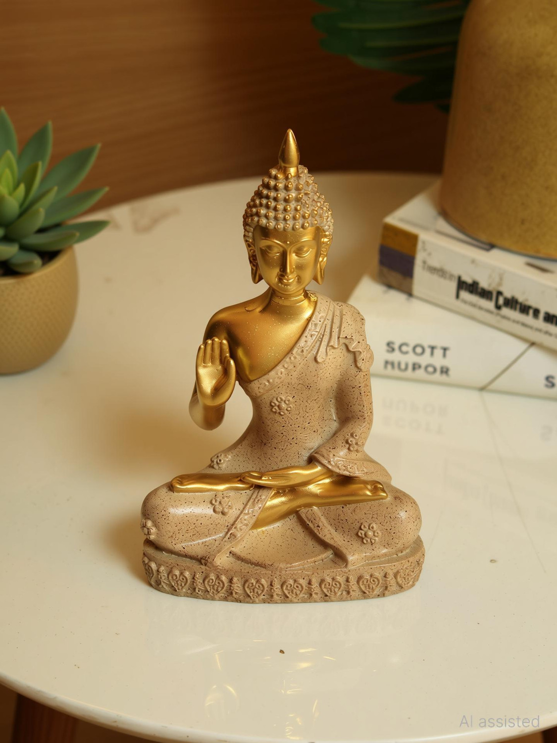 Image of TIED RIBBONS Meditating Buddha Idol Statue for Home Decor Living Room Table Bedroom Office Decorative Showpiece - 16.5 cm