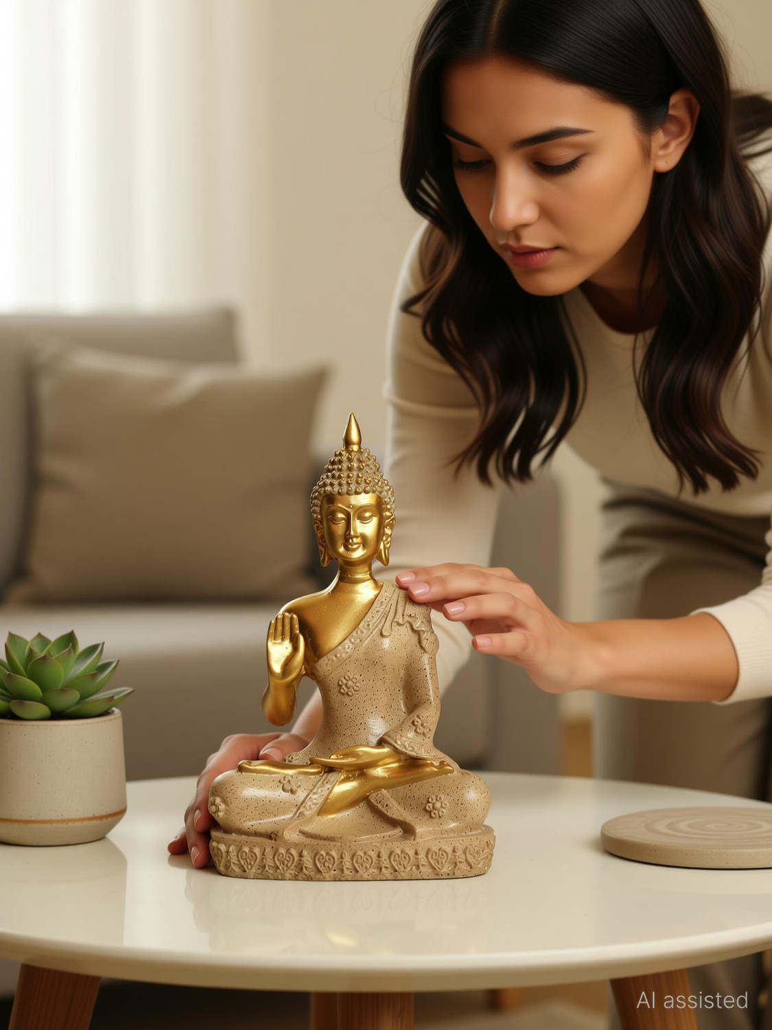 Image of TIED RIBBONS Meditating Buddha Idol Statue for Home Decor Living Room Table Bedroom Office Decorative Showpiece - 16.5 cm