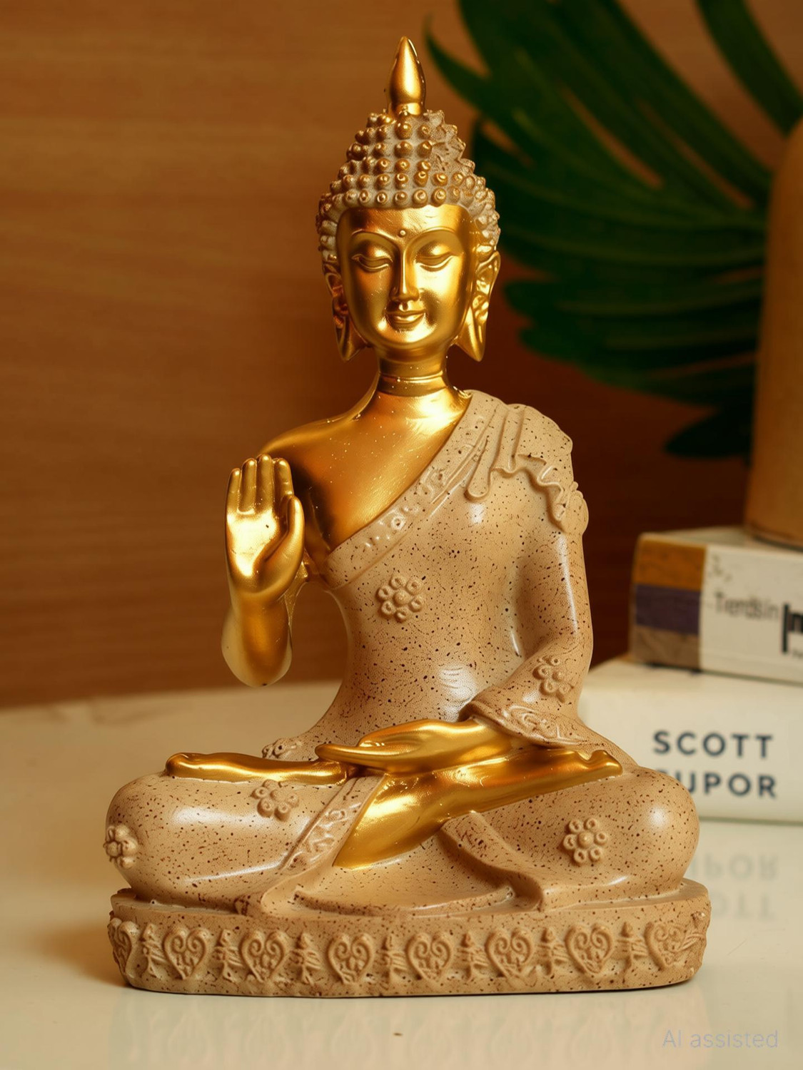 Image of TIED RIBBONS Meditating Buddha Idol Statue for Home Decor Living Room Table Bedroom Office Decorative Showpiece - 16.5 cm