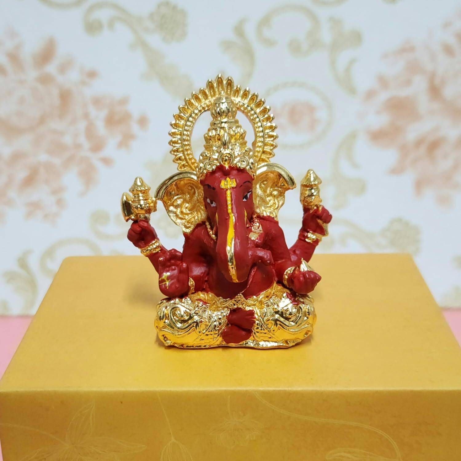 Arnavira Gold-Plated Lord Ganesha | Ganpati Idol for Car Dashboard Decorative Showpiece - 5 cm