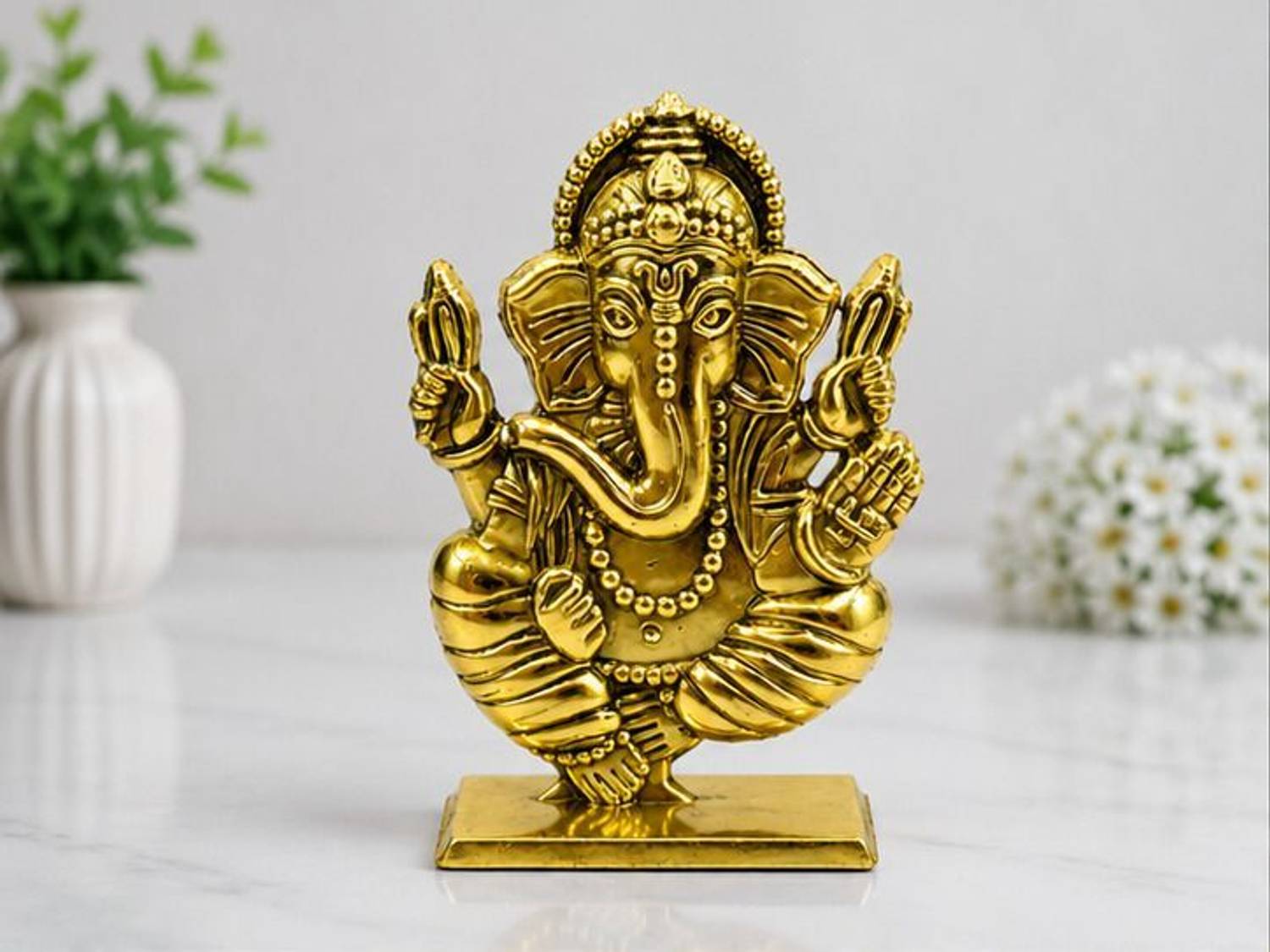 Murliwala Lord Ganesha Idol Gold Finish Metal Showpiece for Car Dashboard,Office Desk Decorative Showpiece  -  6 cm