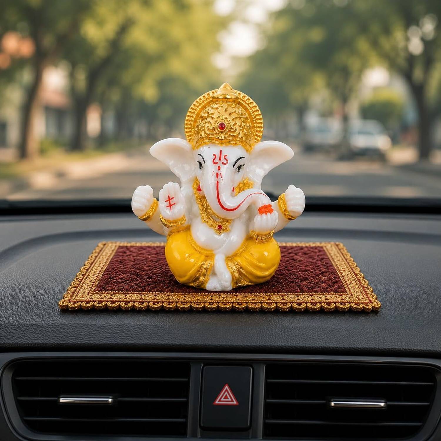Devayam Lord Ganesha Car Dashboard Idol White & Gold Decorative Showpiece - 7 cm