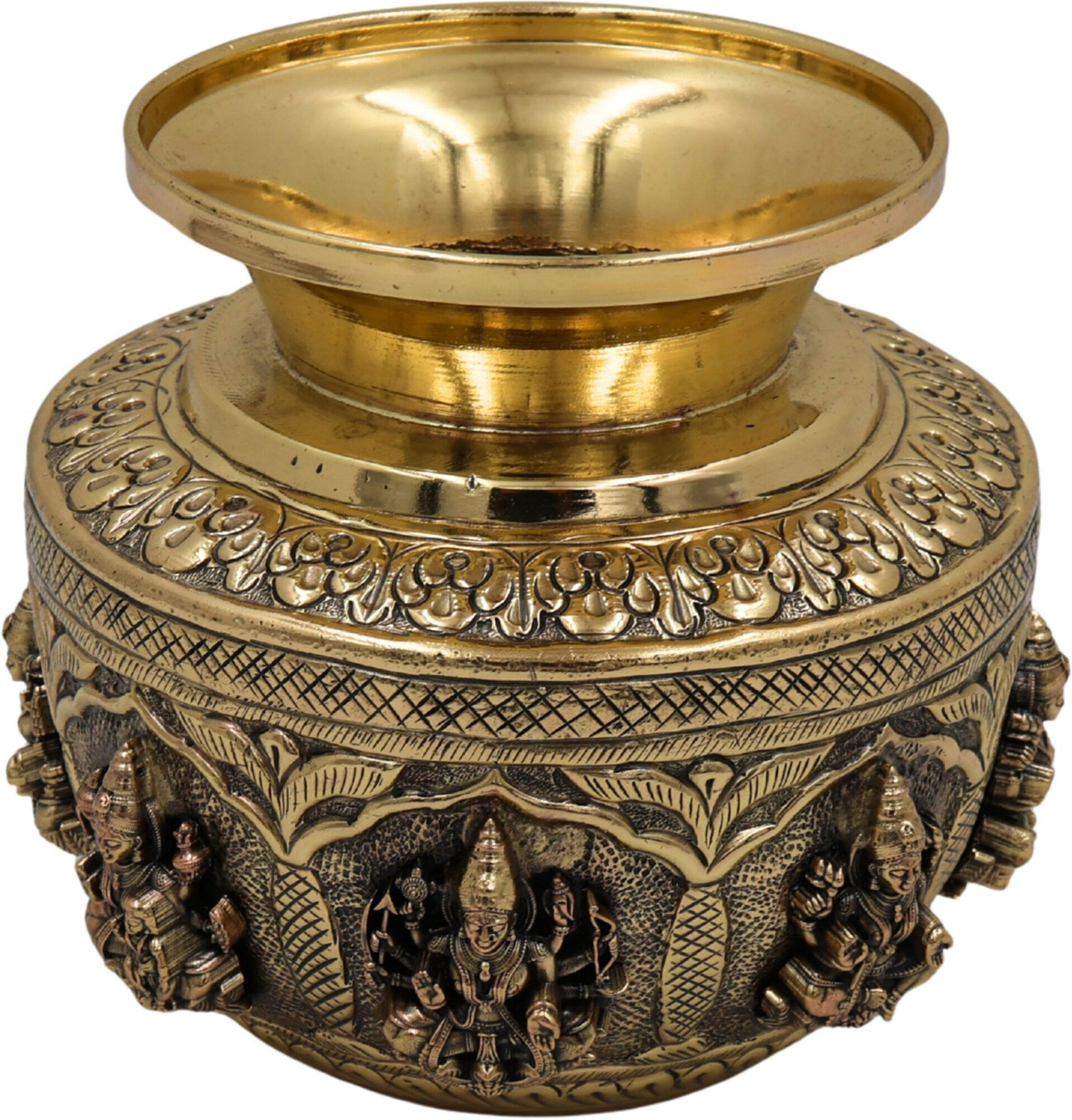 Image of Bhunes Brass Asta Lakshmi Kalash Lotiya Pooja Decor Brass 13 cm Decorative Showpiece - 13 cm