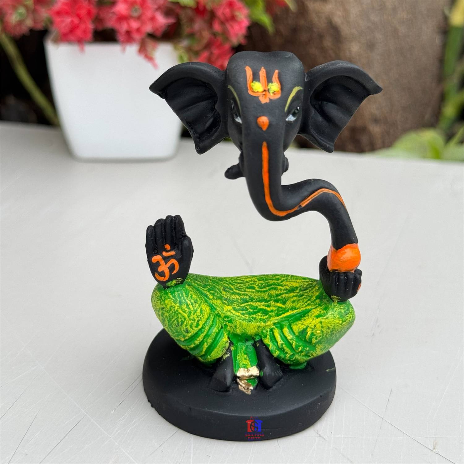 Saichha Gifts Antique finish Lord Ganesha Idols Home & Car Dashboard Decorative Showpiece - 8 cm