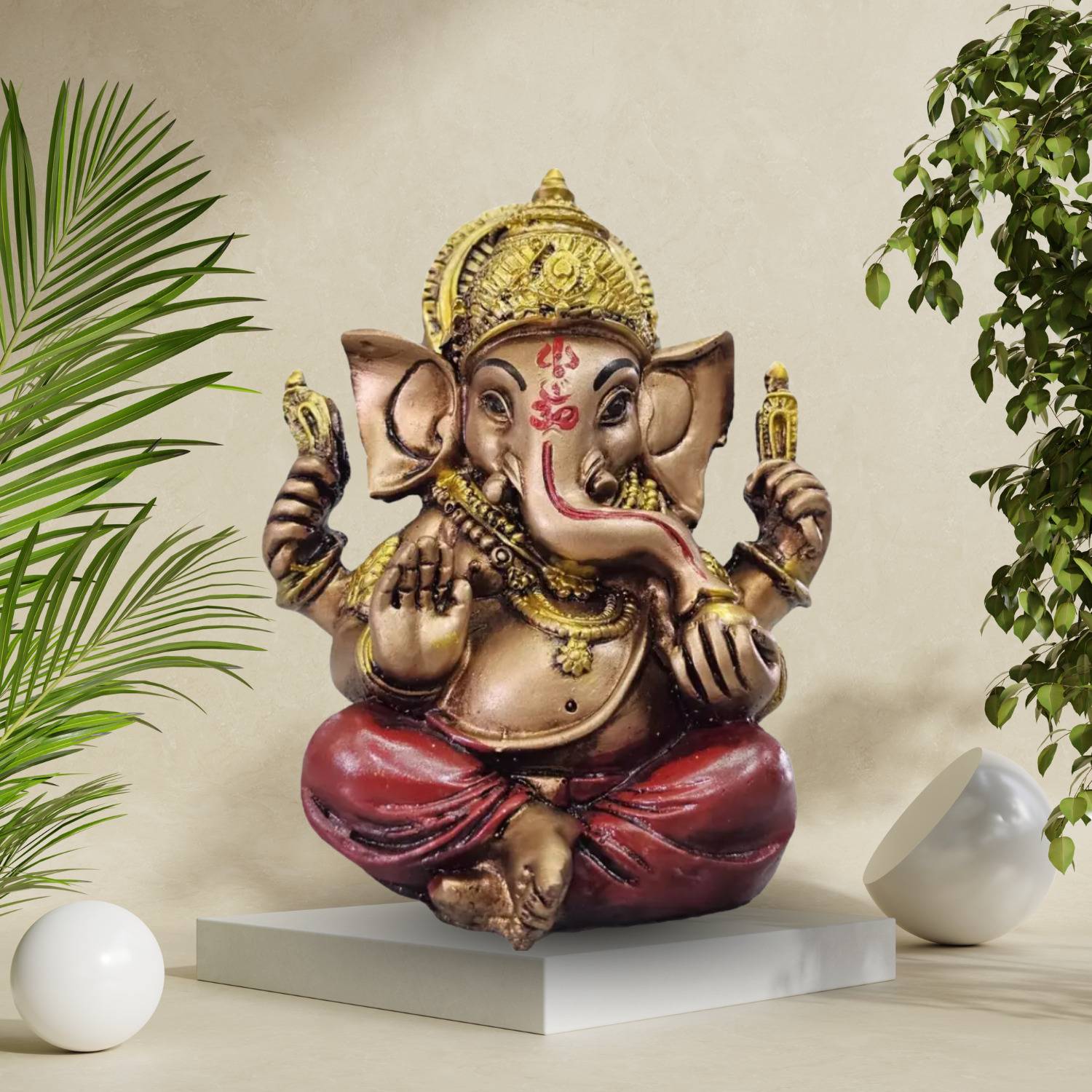 HOMESTA Divine Ganesha Statue | Ganesha Murti for Home Décor GM05 Decorative Showpiece - 12 cm
