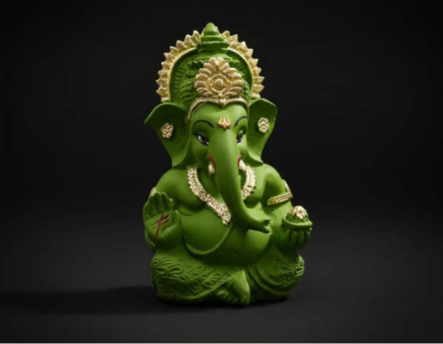 Decoriva Lord Ganesha Green Idol for Mandir Living Room Decoration Decorative Showpiece - 9 cm