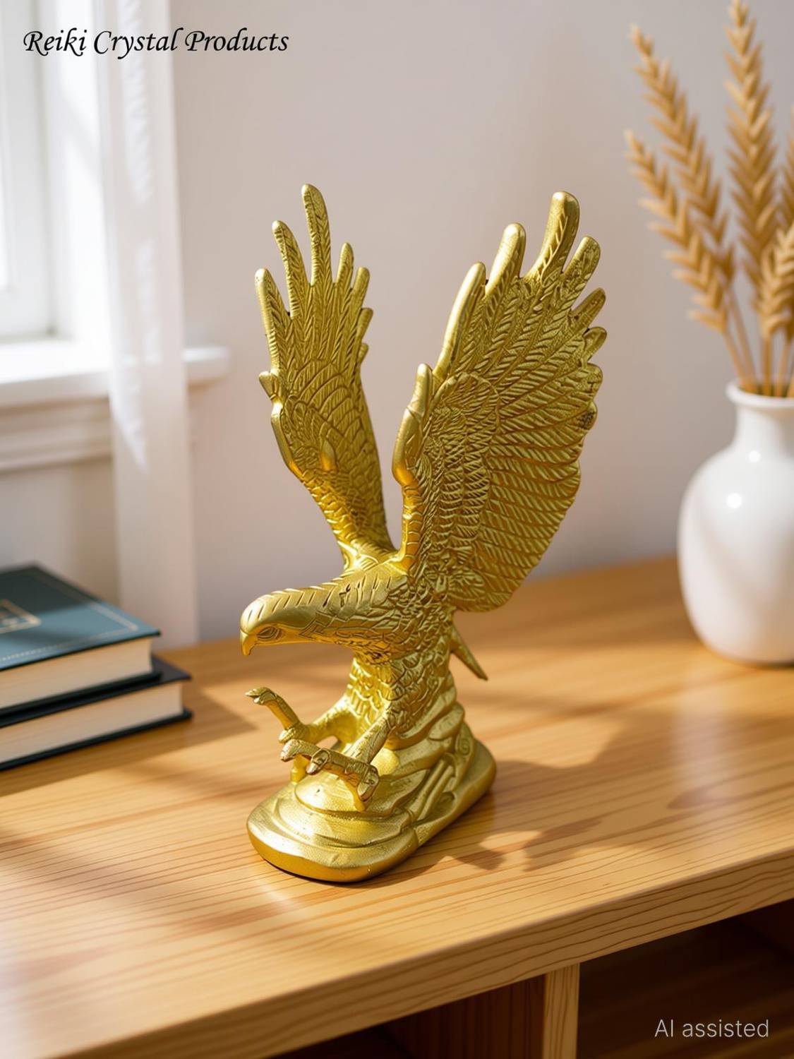 REIKI CRYSTAL PRODUCTS Brass Flying Eagle Showpiece Home Décor